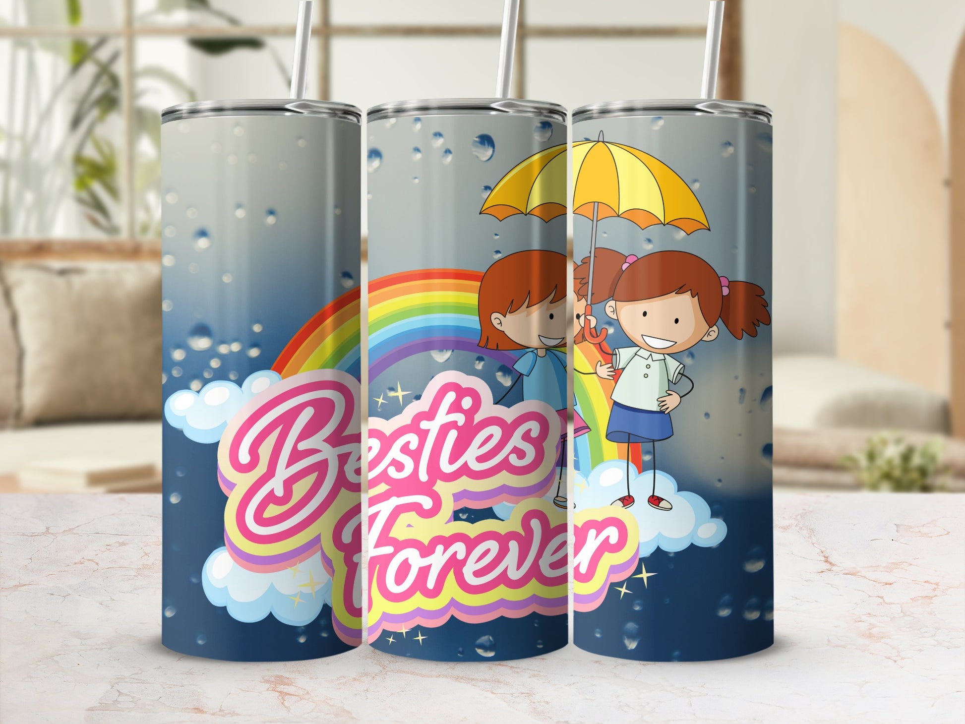 Besties Forever Colorful Rainbow Design Tumbler