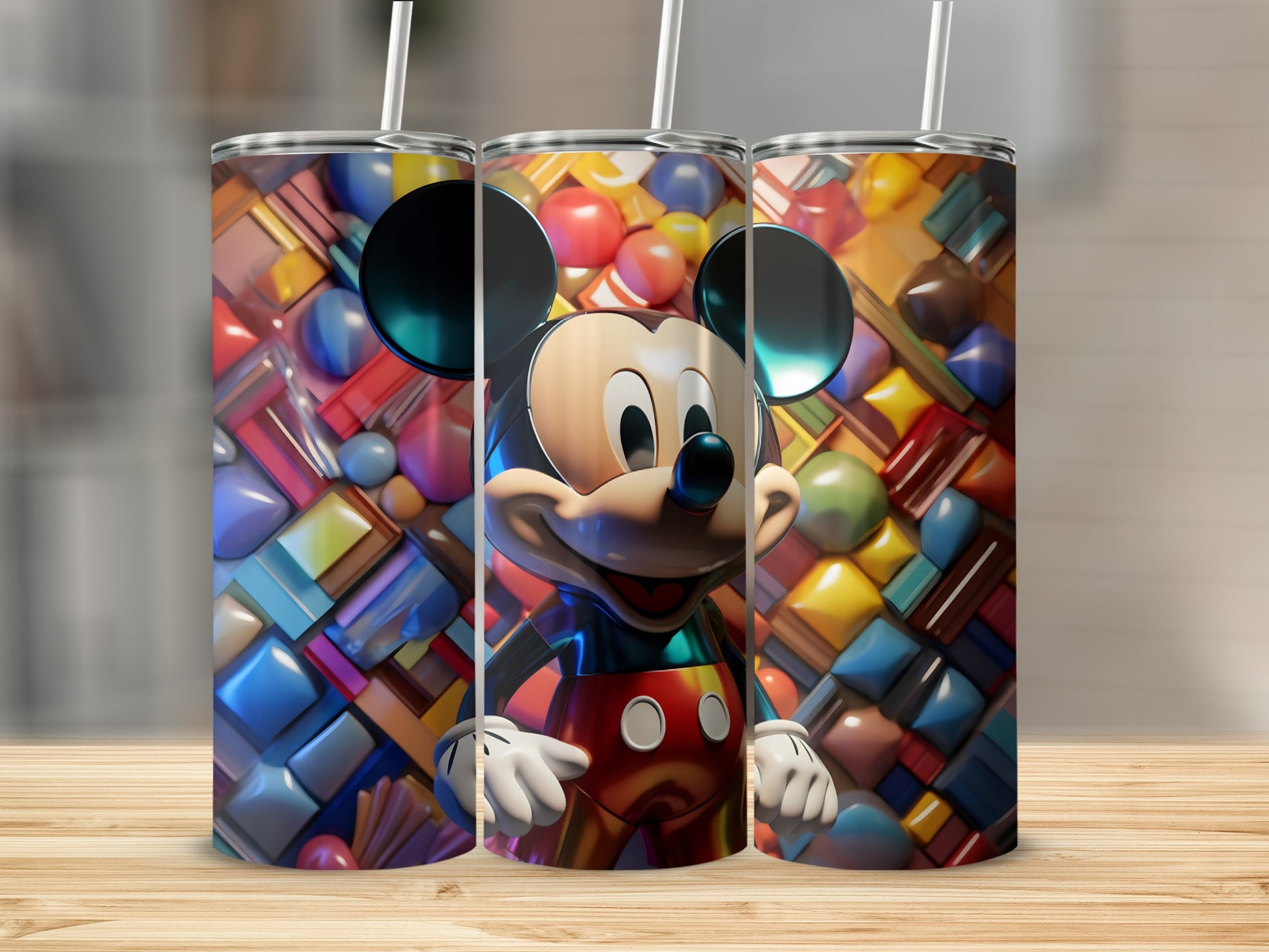 Colorful Mickey Mouse Tumbler with Straw