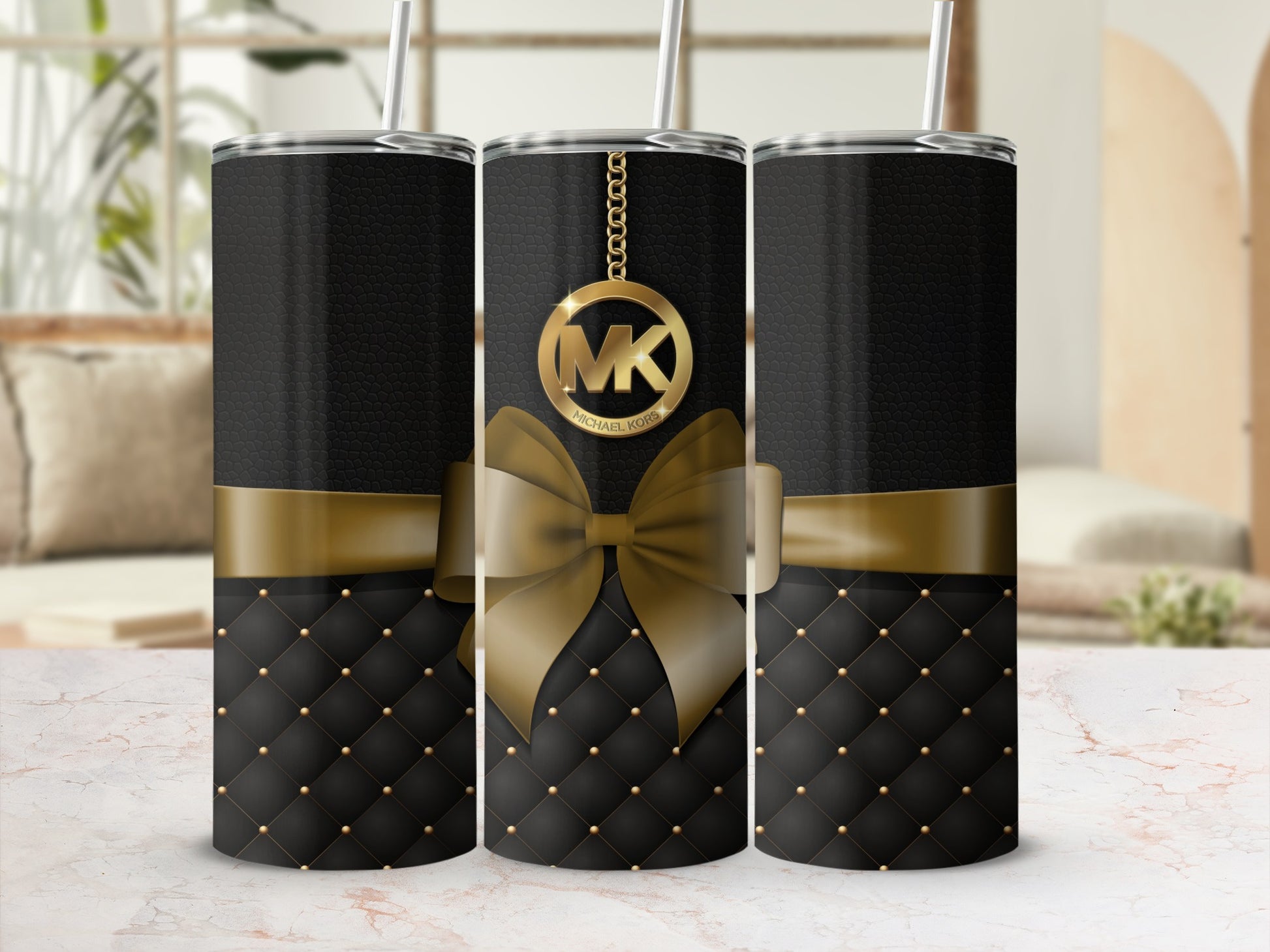 Elegant Black and Gold Tumbler with Bow Accent