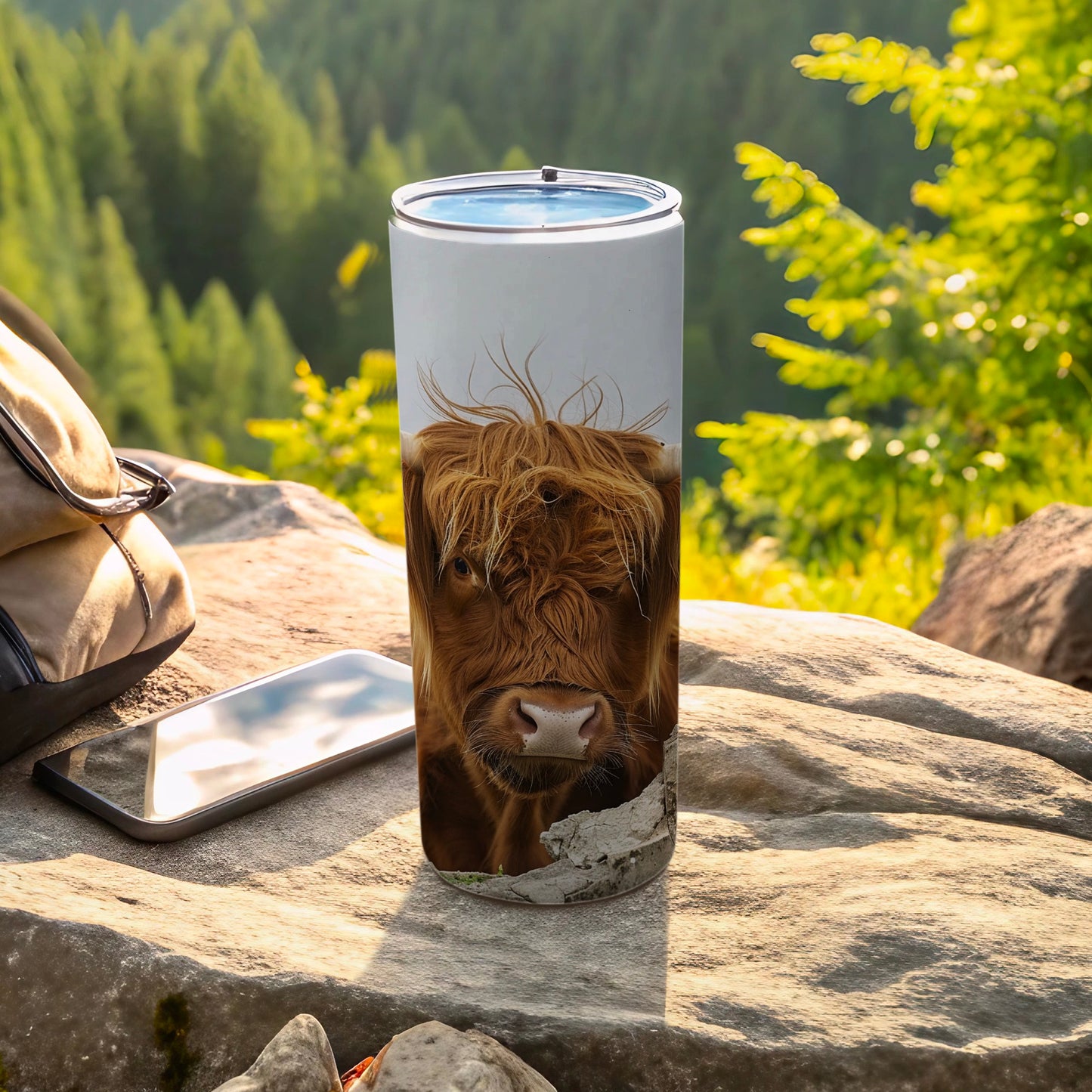 Highland Cow Face Mountain Scene Tumbler product type
Highland cow, Scottish cow, Hairy cow, Farm animal, Cute animal, Animal print, Tumbler, Travel mug, Insulated mug, Coffee cup, Beverage holder, Outdoor accessory, Nature lover, Hiking gear, Camping item, Mountain theme, Forest design, Unique gift, Drinkware, Wild animal