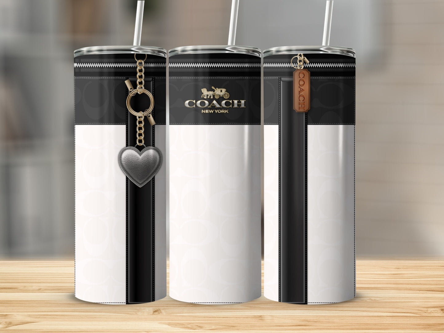 Elegant Black and White Coach Design Tumbler Cups