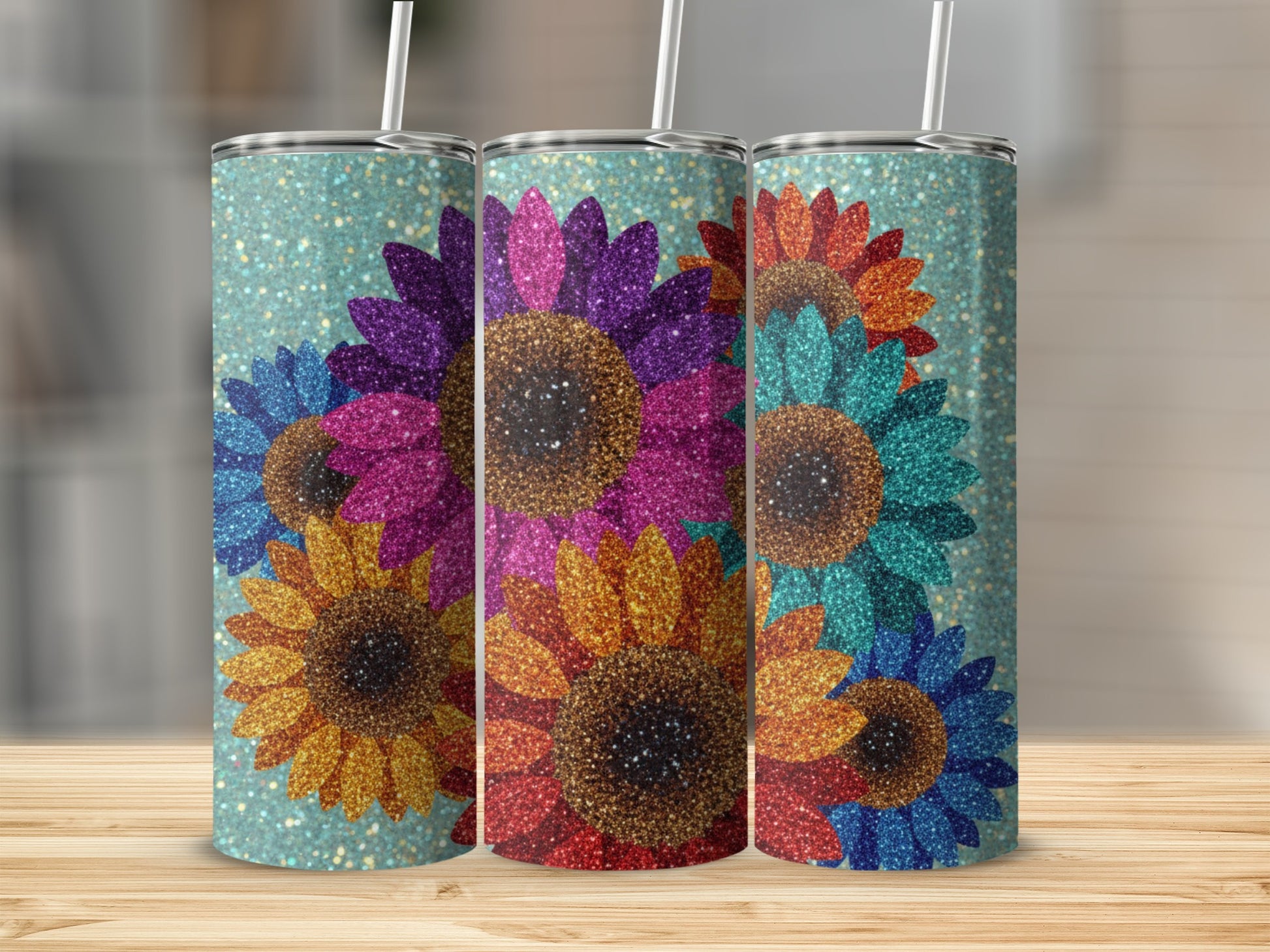 Glittering Colorful Sunflower Design Tumbler Product