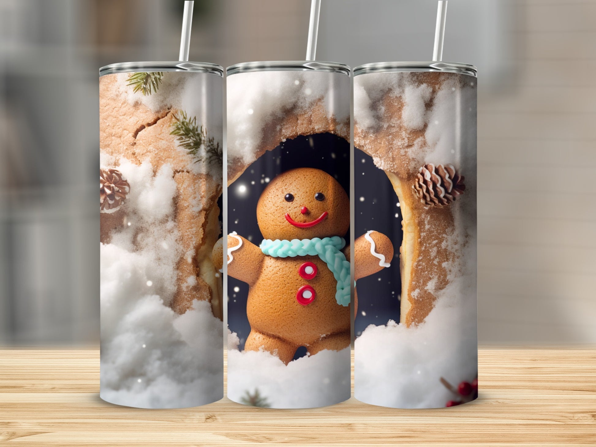 Festive Gingerbread Man Snow Scene Travel Tumbler