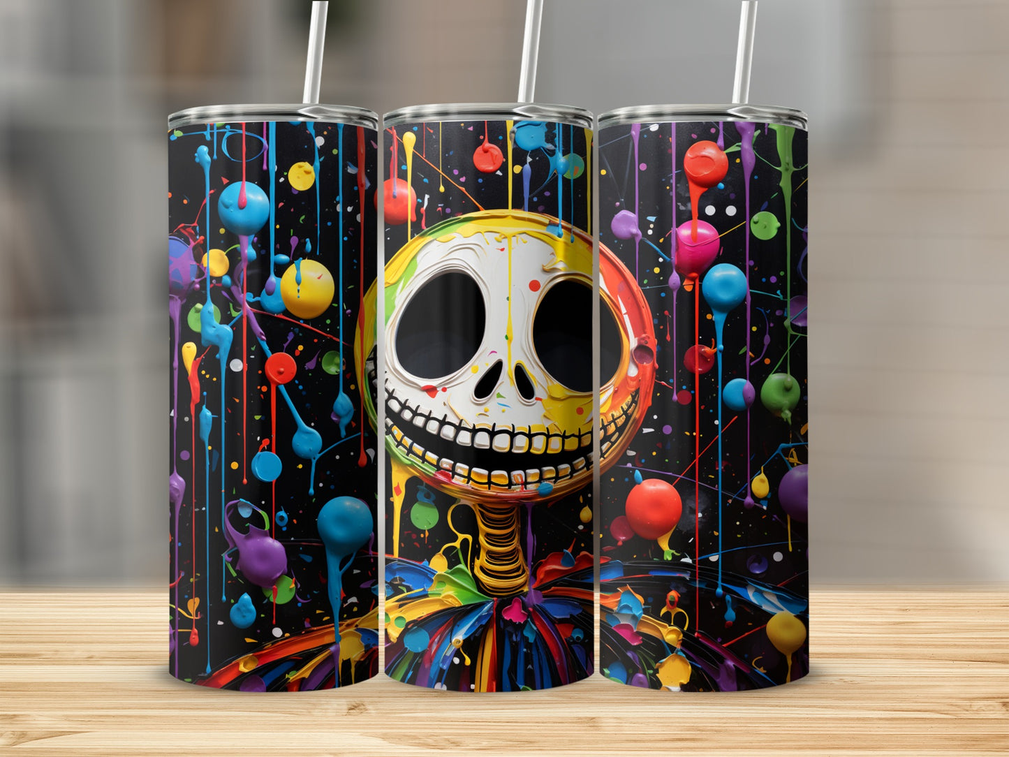 Vibrant Skull and Color Splash Design Tumblers