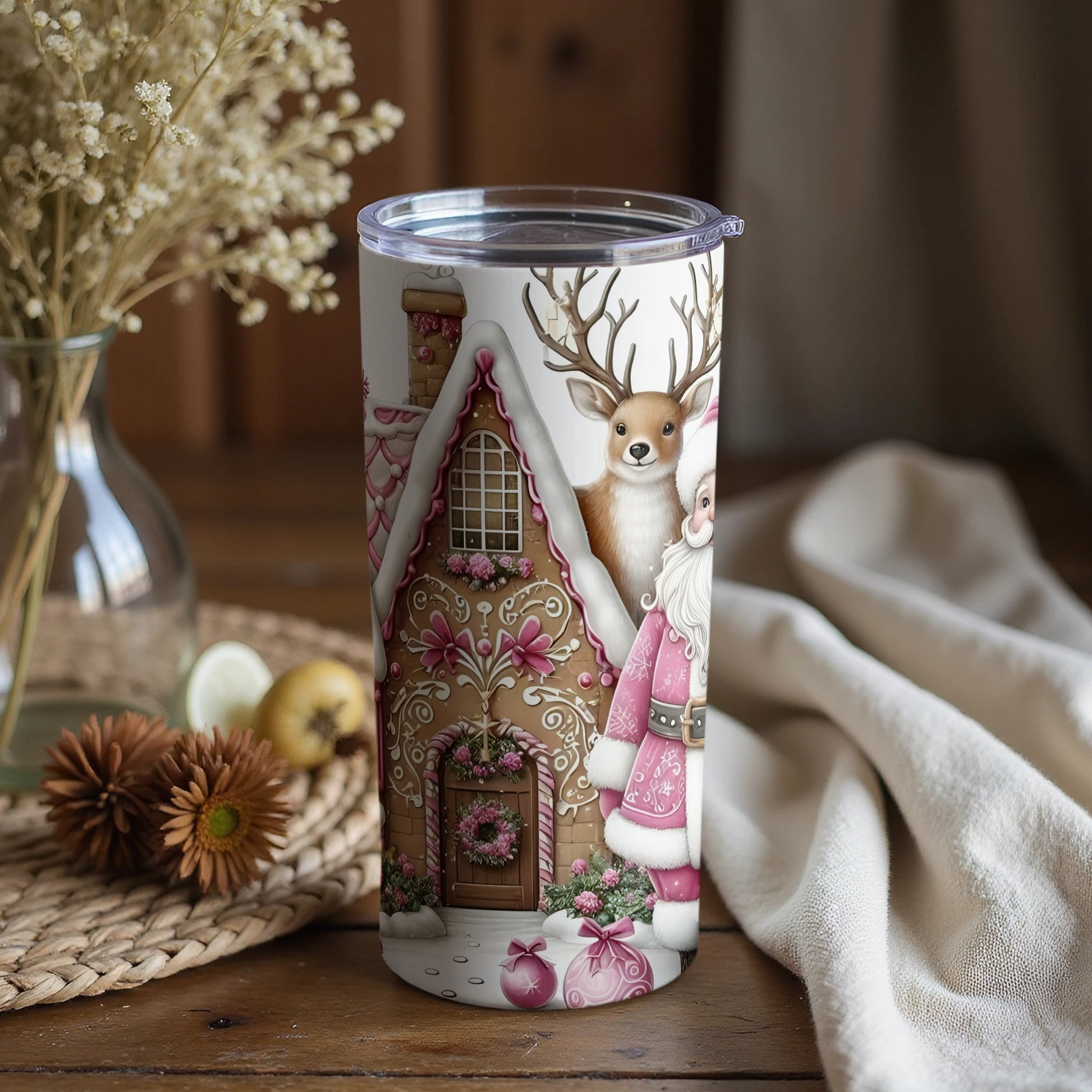 Christmas Gingerbread House Santa Deer Design Tumbler