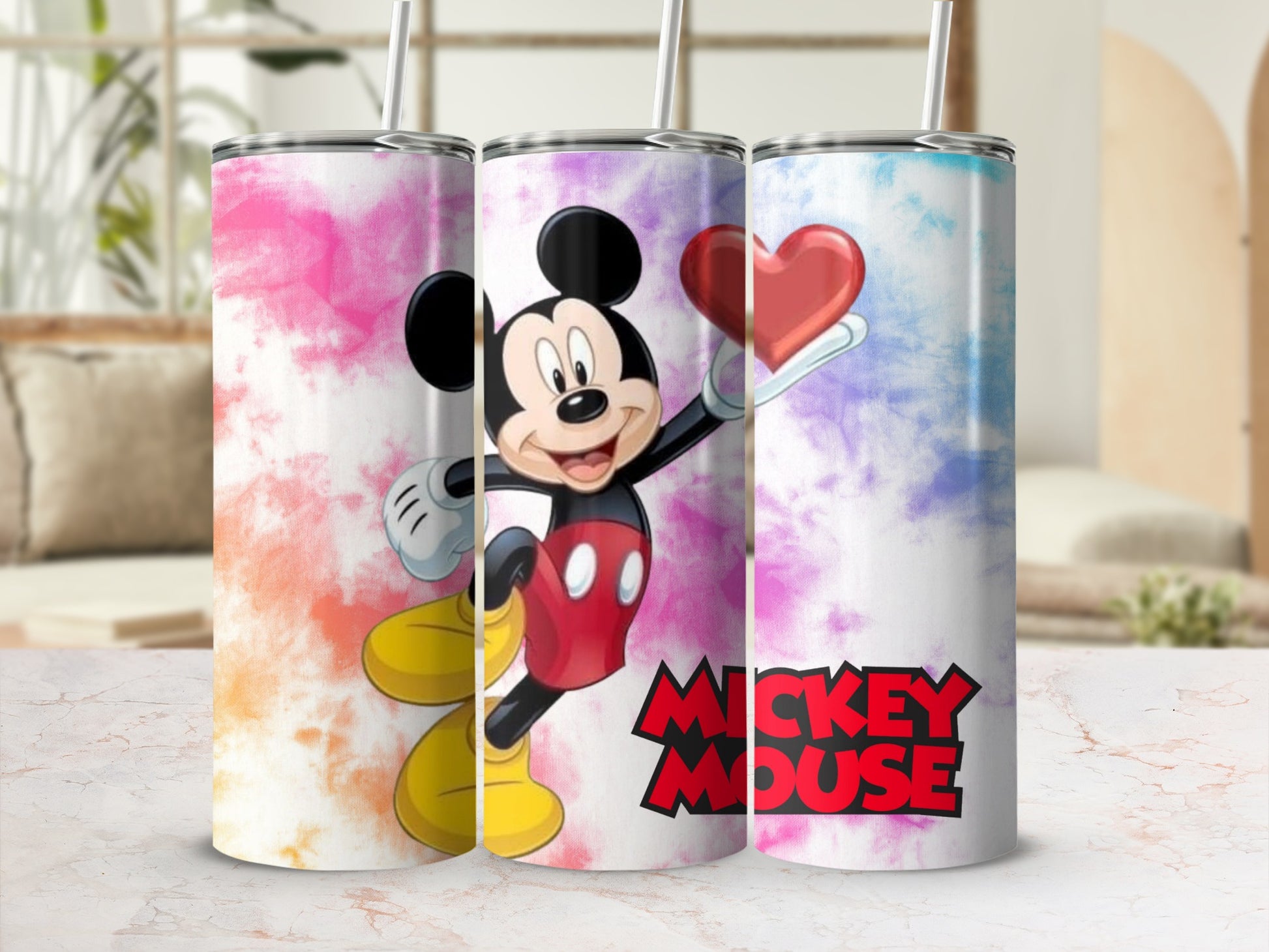 Colorful Mickey Mouse Tumbler with Heart Design