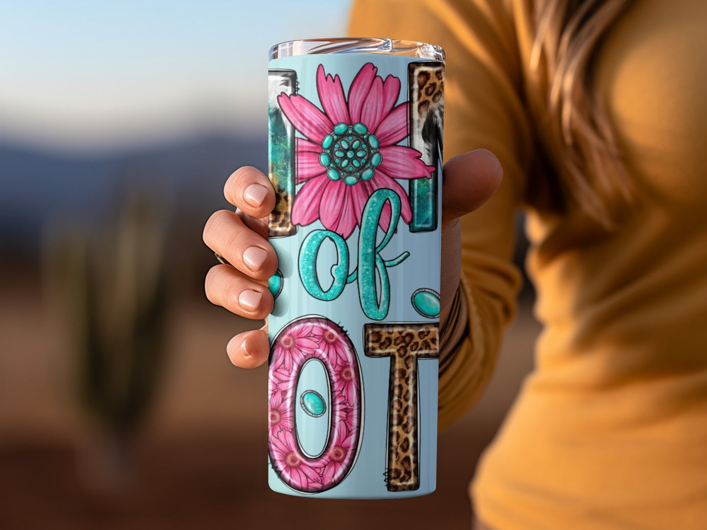 Floral and Leopard Print Love Tumbler with Pink Flower