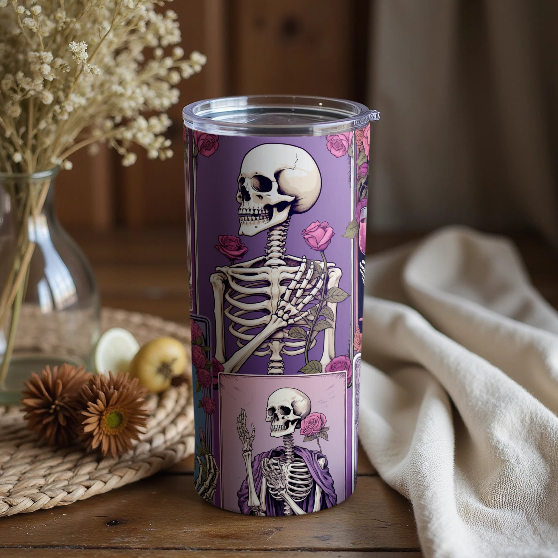 Skeleton Floral Purple Insulated Tumbler Cup