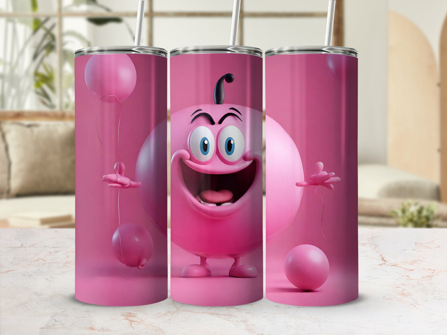 Happy Pink Cartoon Character Theme Tumbler Tumbler