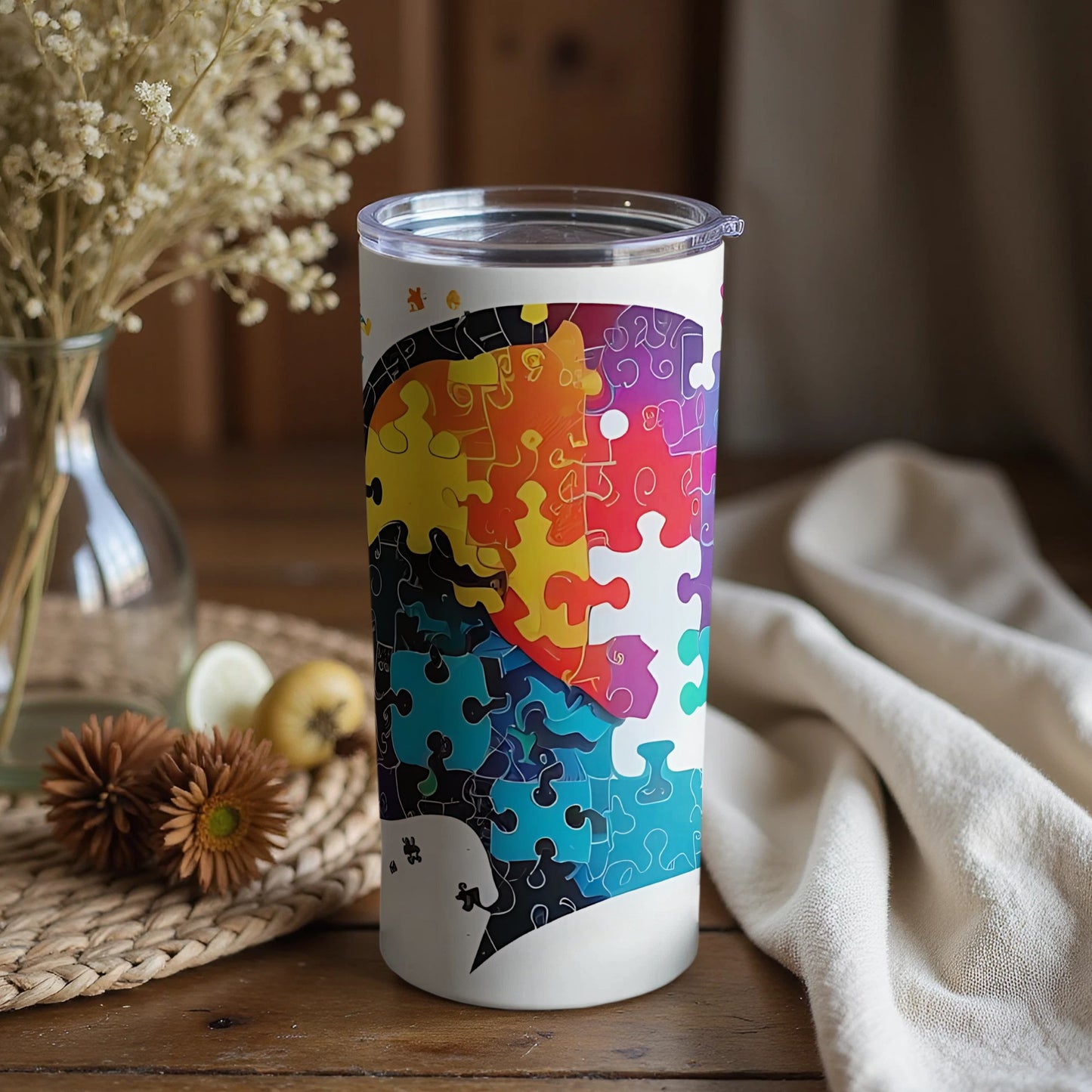 Colorful Puzzle Pattern Travel Tumbler Product