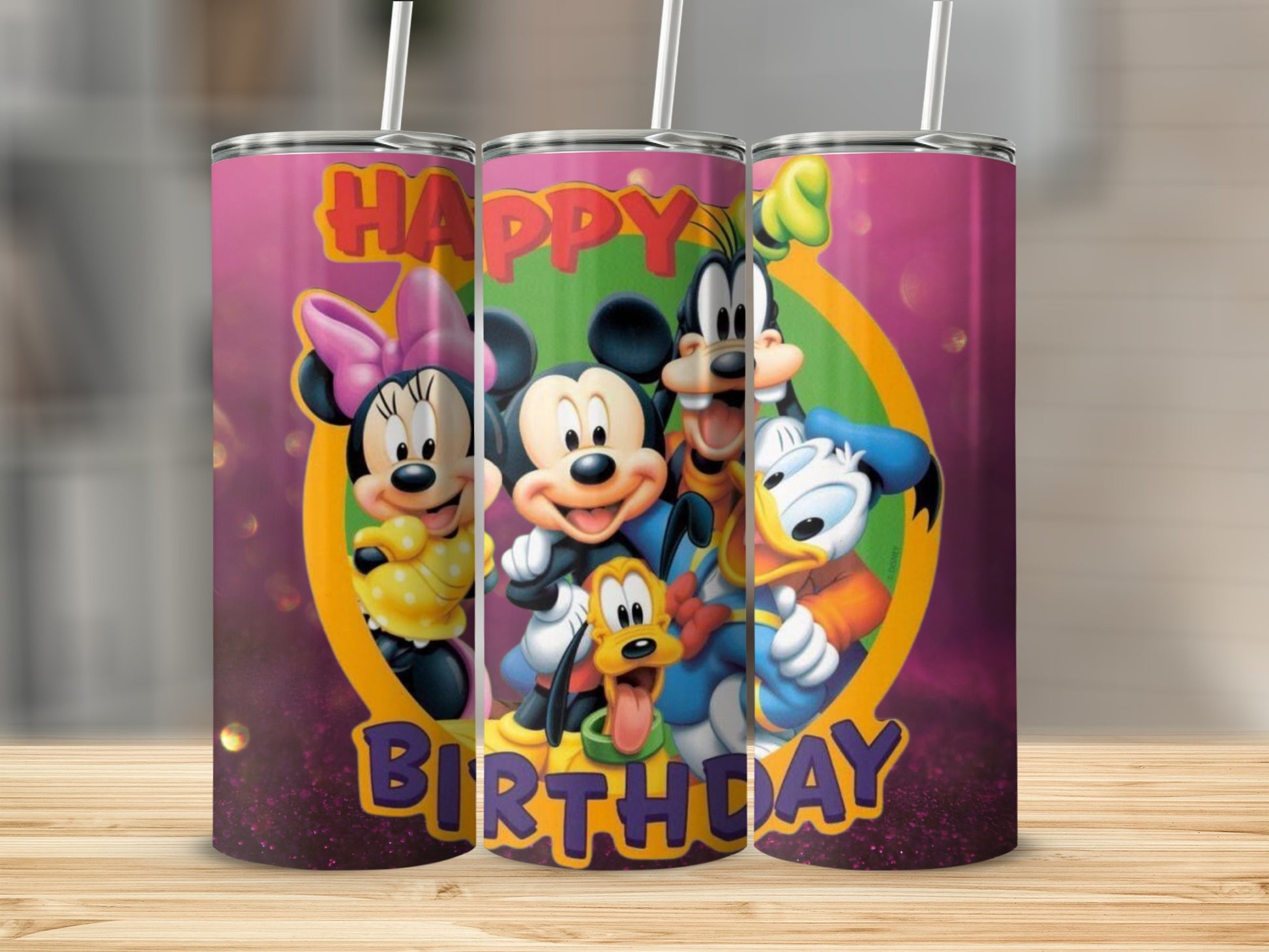 Colorful Happy Birthday Disney Characters tumbler