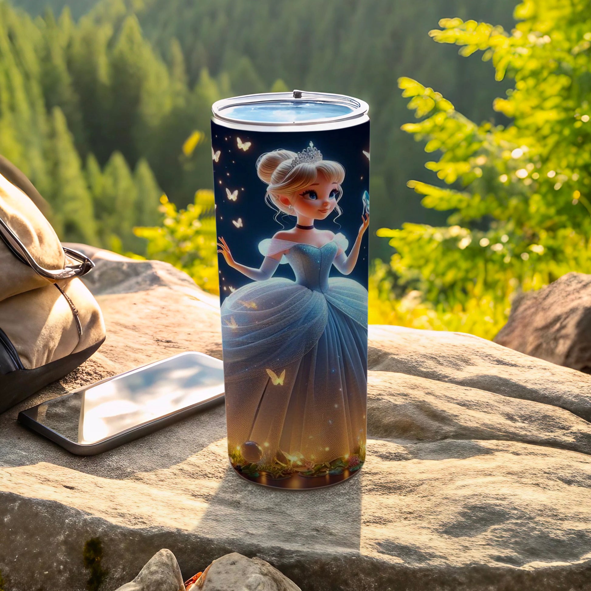 Cinderella Princess with Butterflies Tumbler Cup Flask