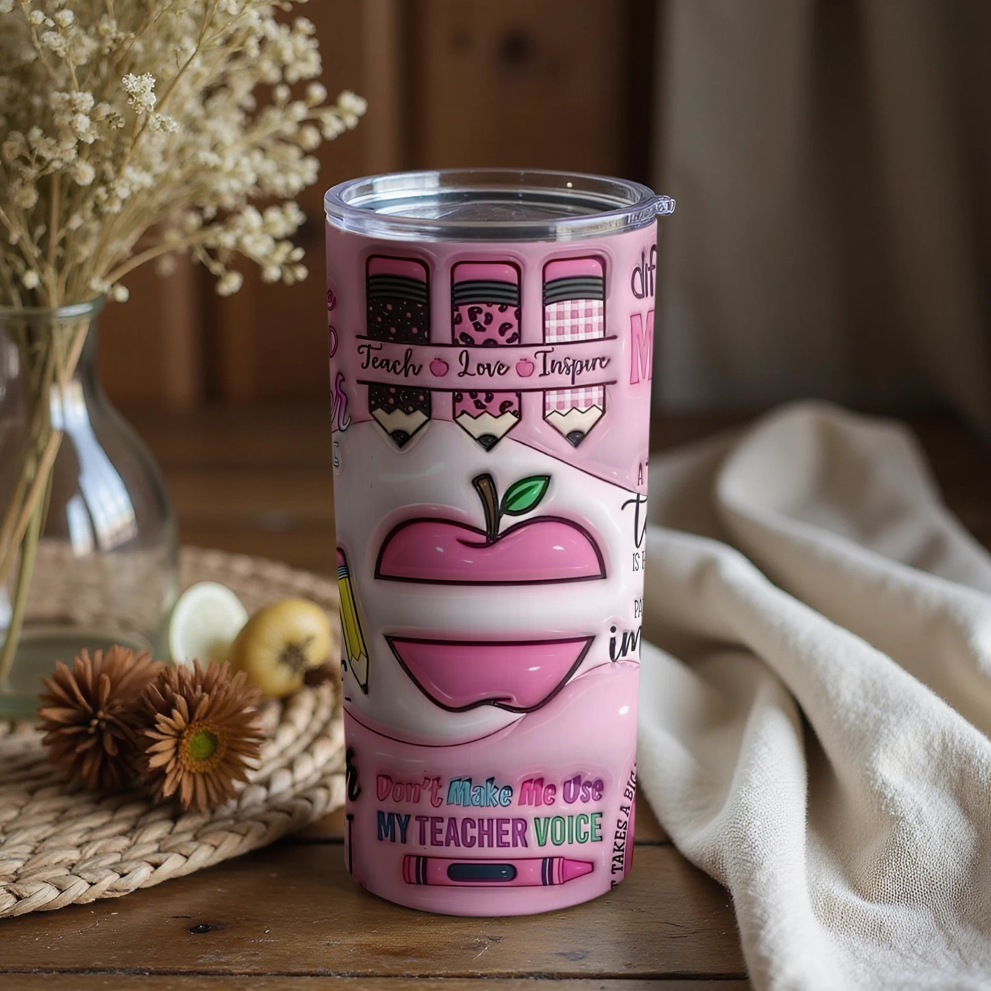 Teach Love Inspire Teacher Voice Tumbler for Educators