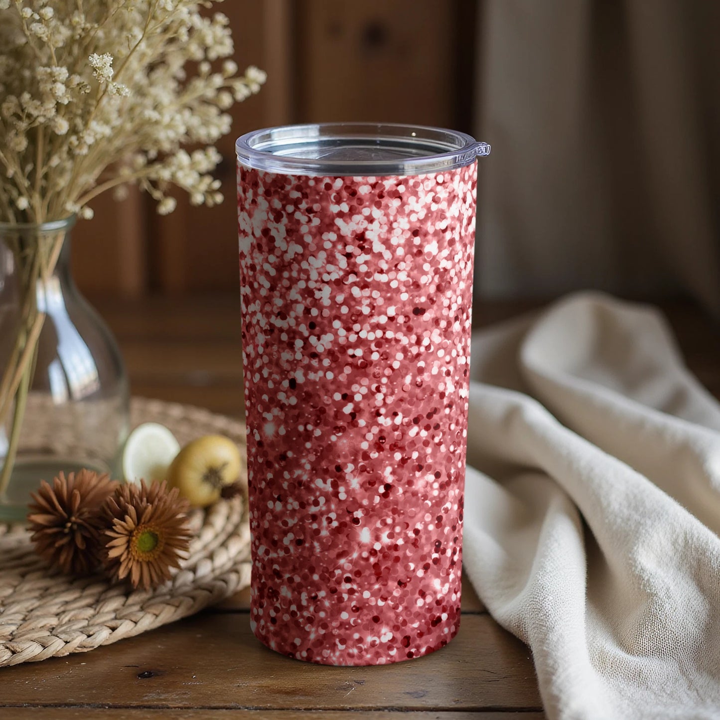 Stylish Insulated Red Speckled Tumbler for Hot or Cold Drinks