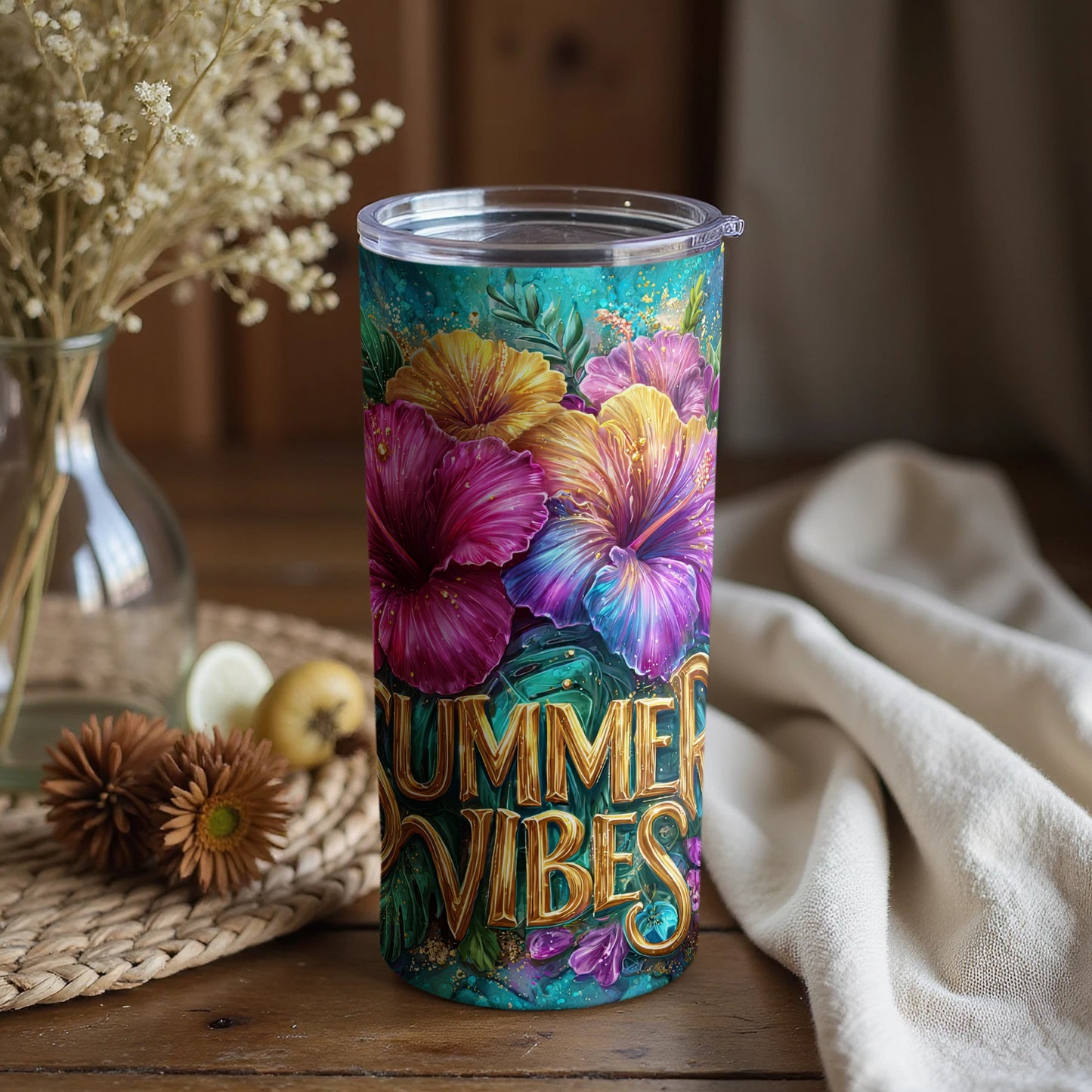 Bright Summer Vibes Tumbler with Colorful Floral Design