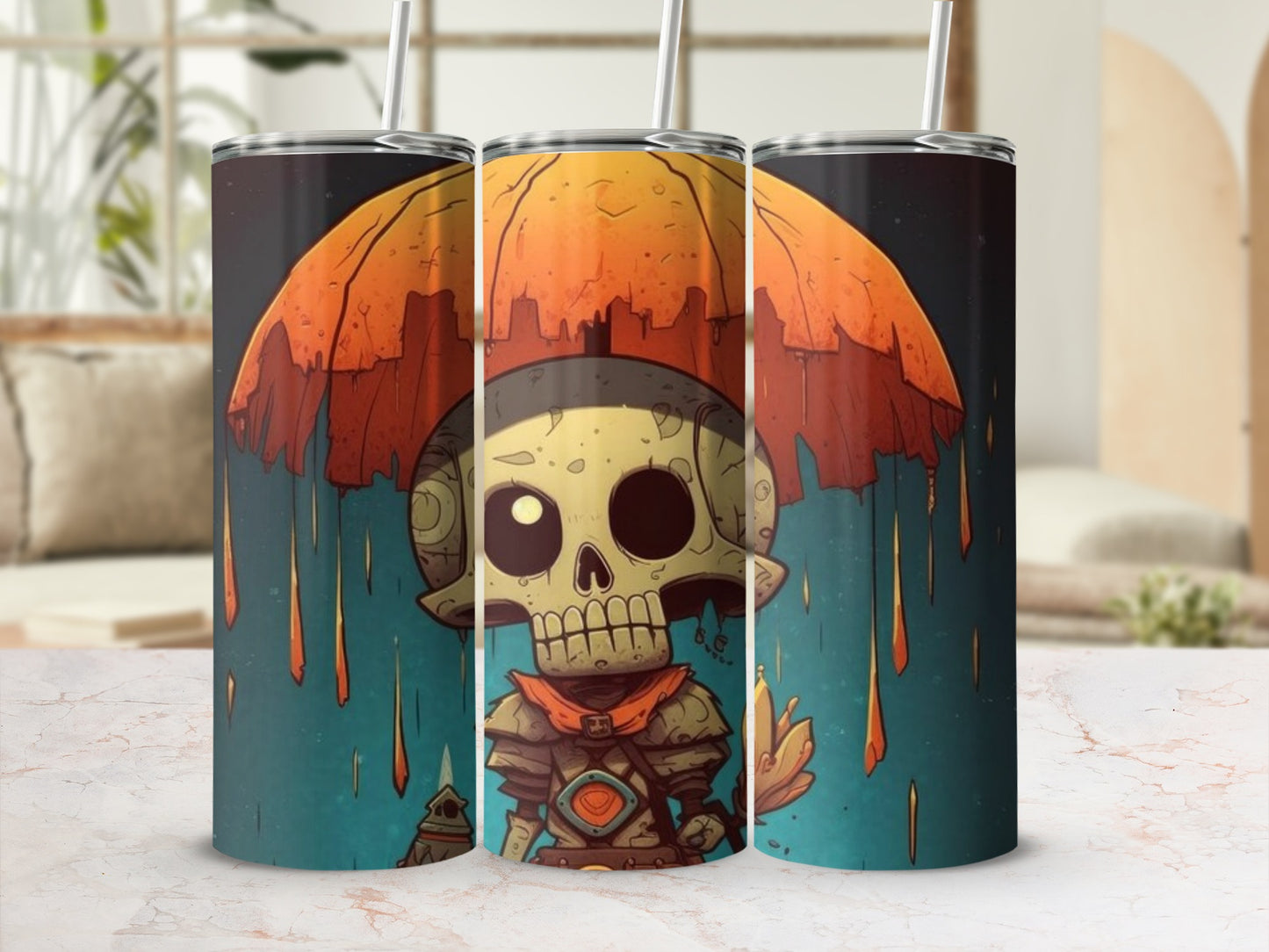 Skeleton Warrior Holding an Umbrella Tumbler