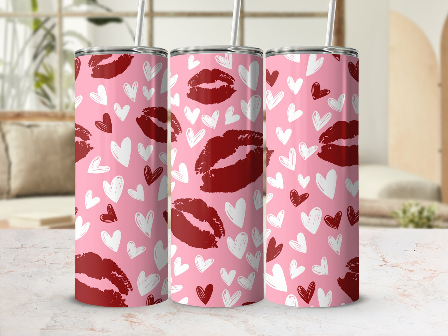 Valentine's Day Hearts and Kisses Tumbler Cup