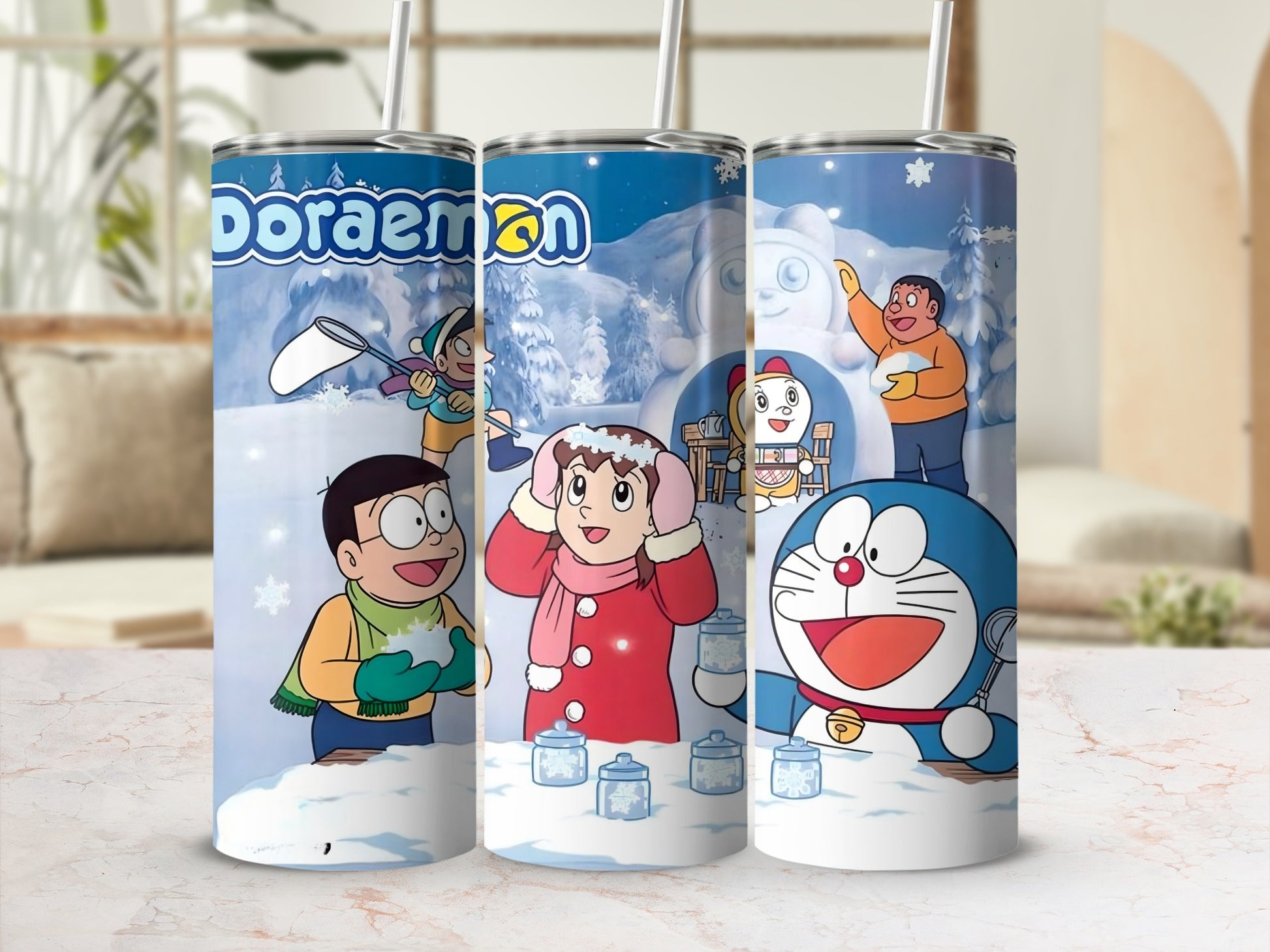 Doraemon Winter Characters Scene Tumbler Cup