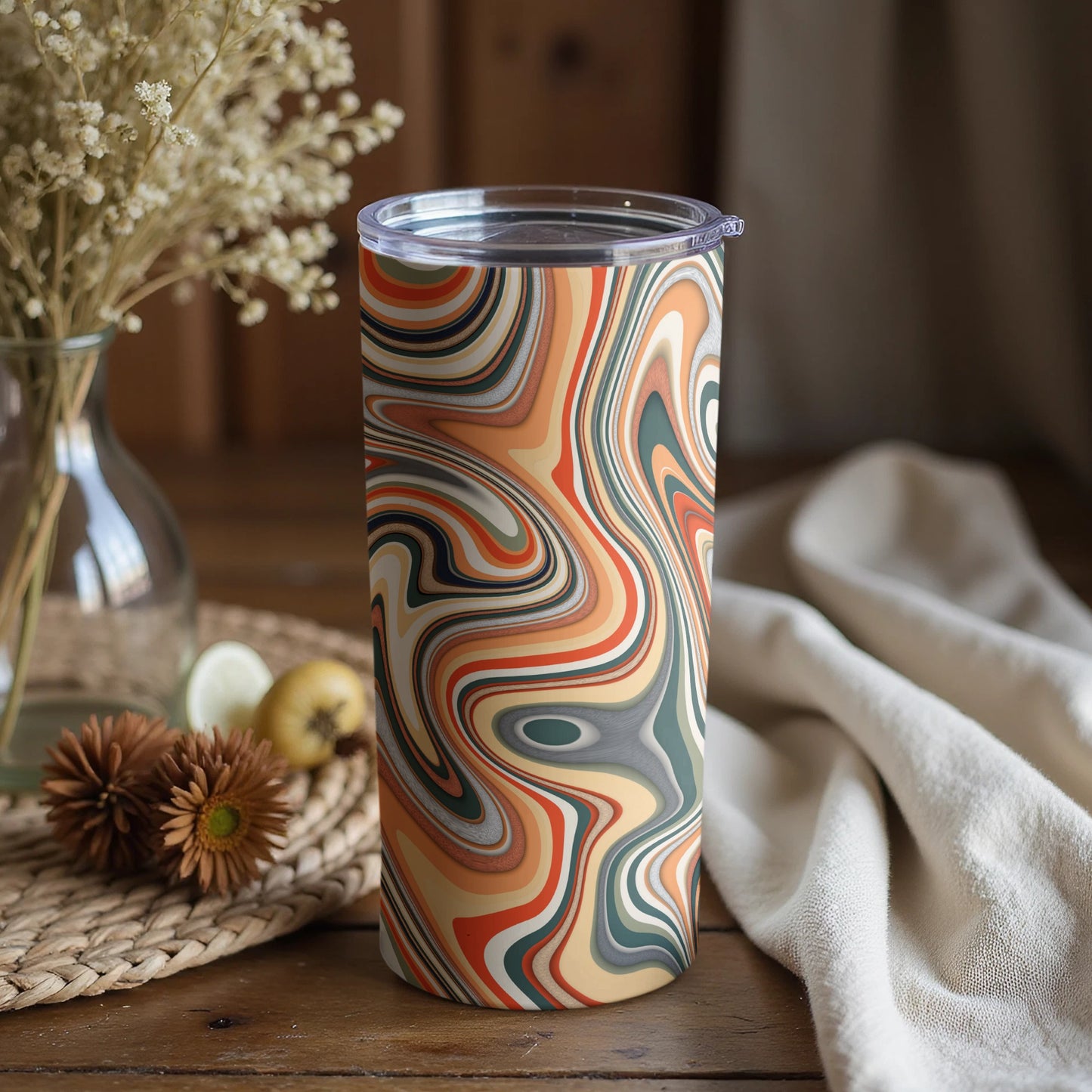Abstract Swirl Pattern Vacuum Insulated Tumbler