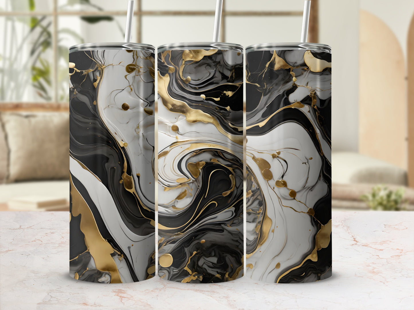 Black White Gold Abstract Marble Swirl Tumbler product type