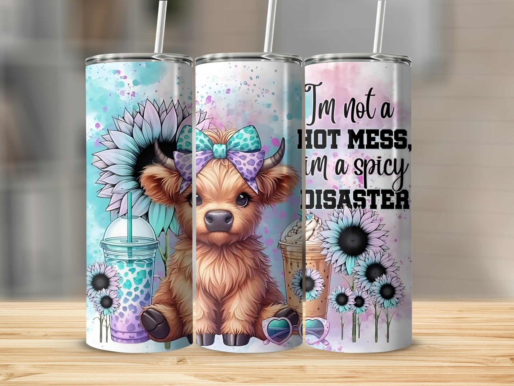 Hot Mess Spicy Disaster Tumbler with Cute Cow Design