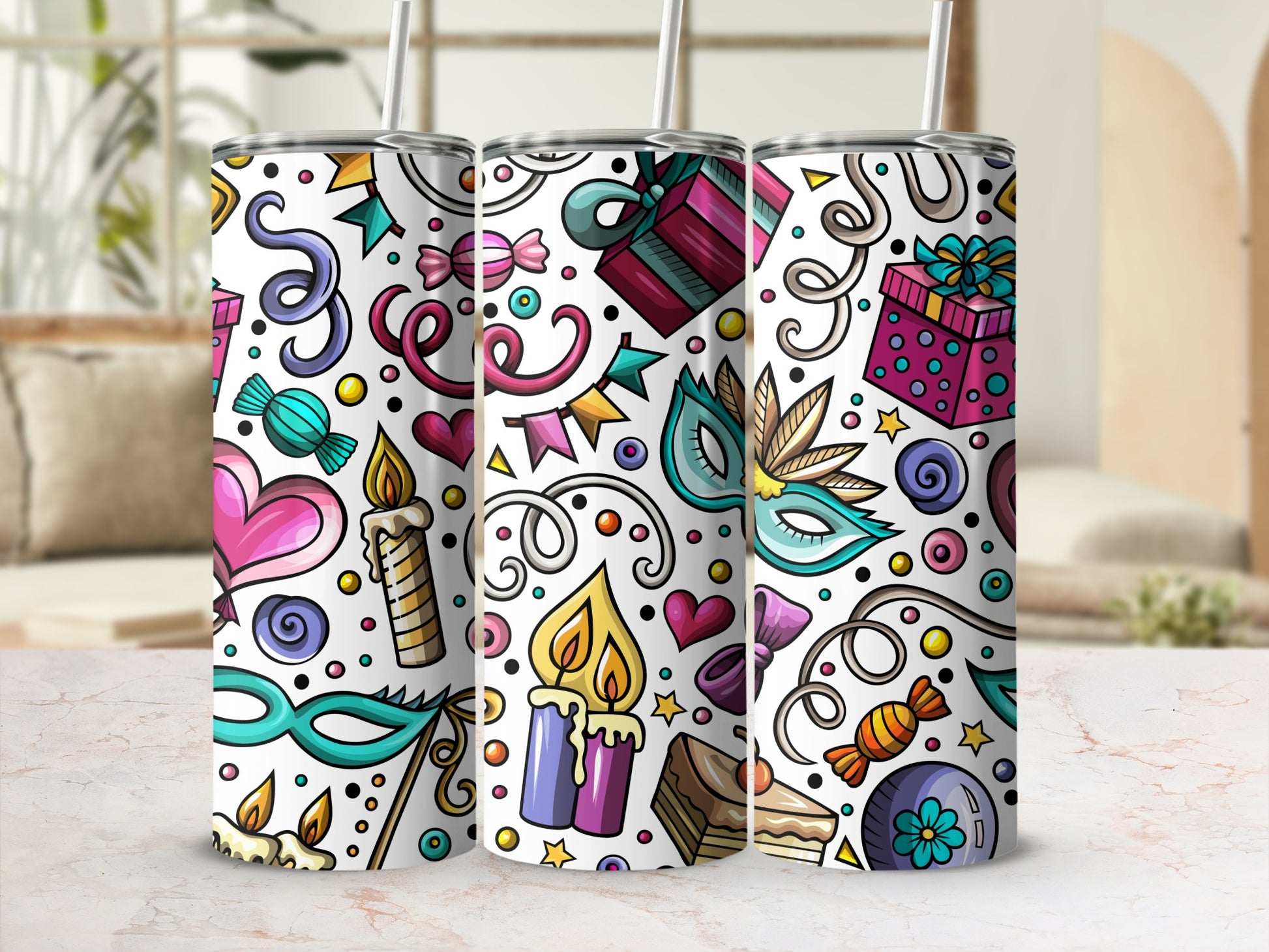 Colorful Party Theme Design Insulated Tumbler Flask