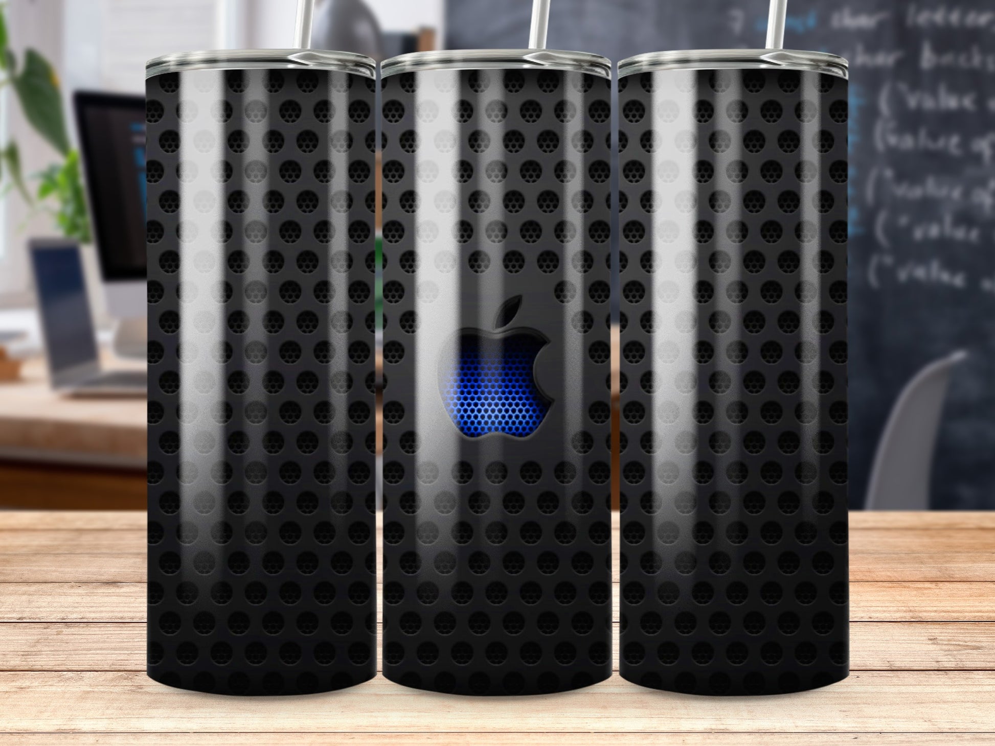 Black Perforated Blue Apple Logo Design Tumbler product type
