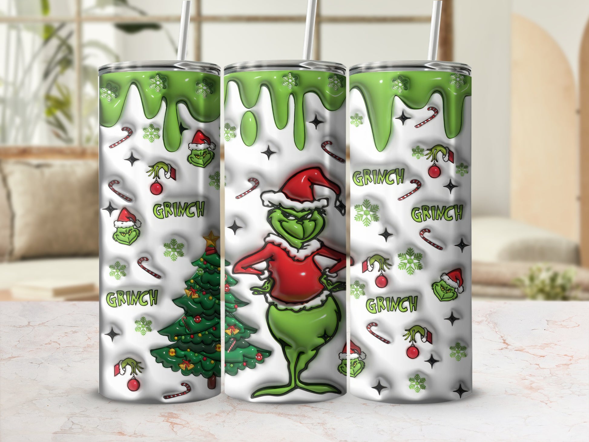 Grinch Themed Christmas Stainless Steel Tumbler Drinkware