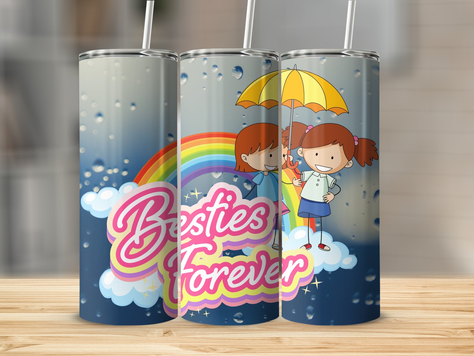 Besties Forever Rainbow Girl Tumbler with Straw
