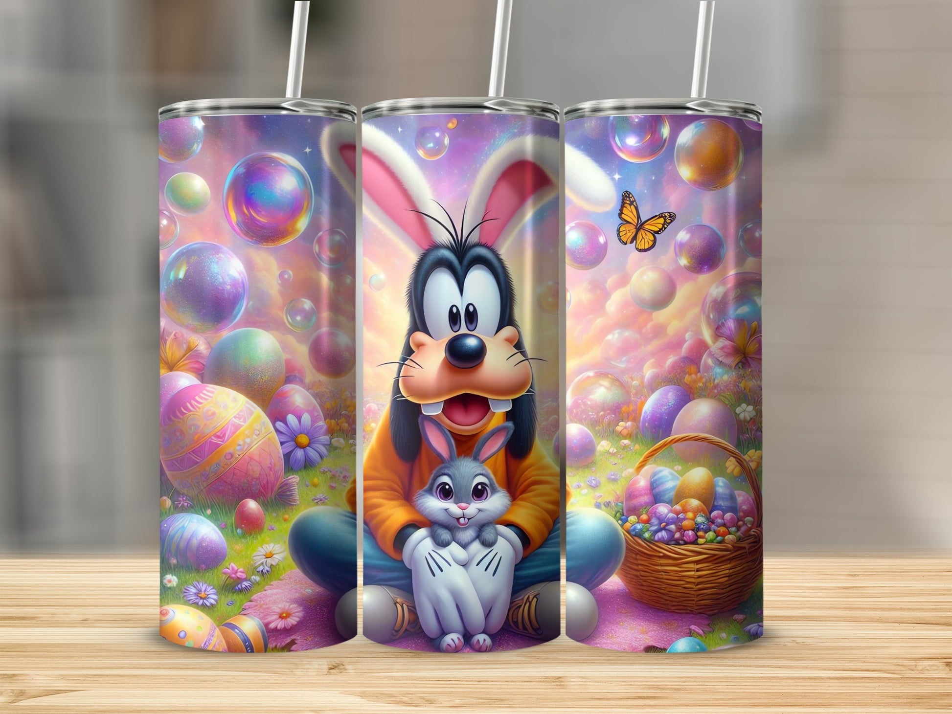 Easter Goofy Rabbit Colorful Eggs Bubbles Butterfly product type