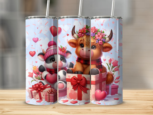 Adorable Valentines Cow and Bull Themed Tumbler Set