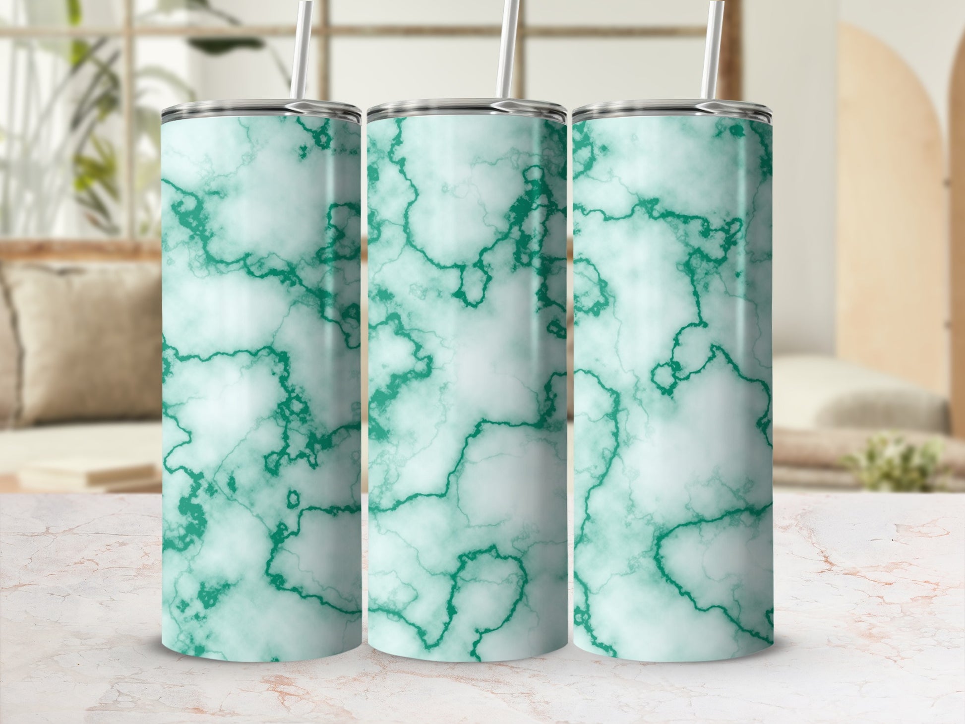 Teal Green Marble Patterned Tumbler Drinkware product type
