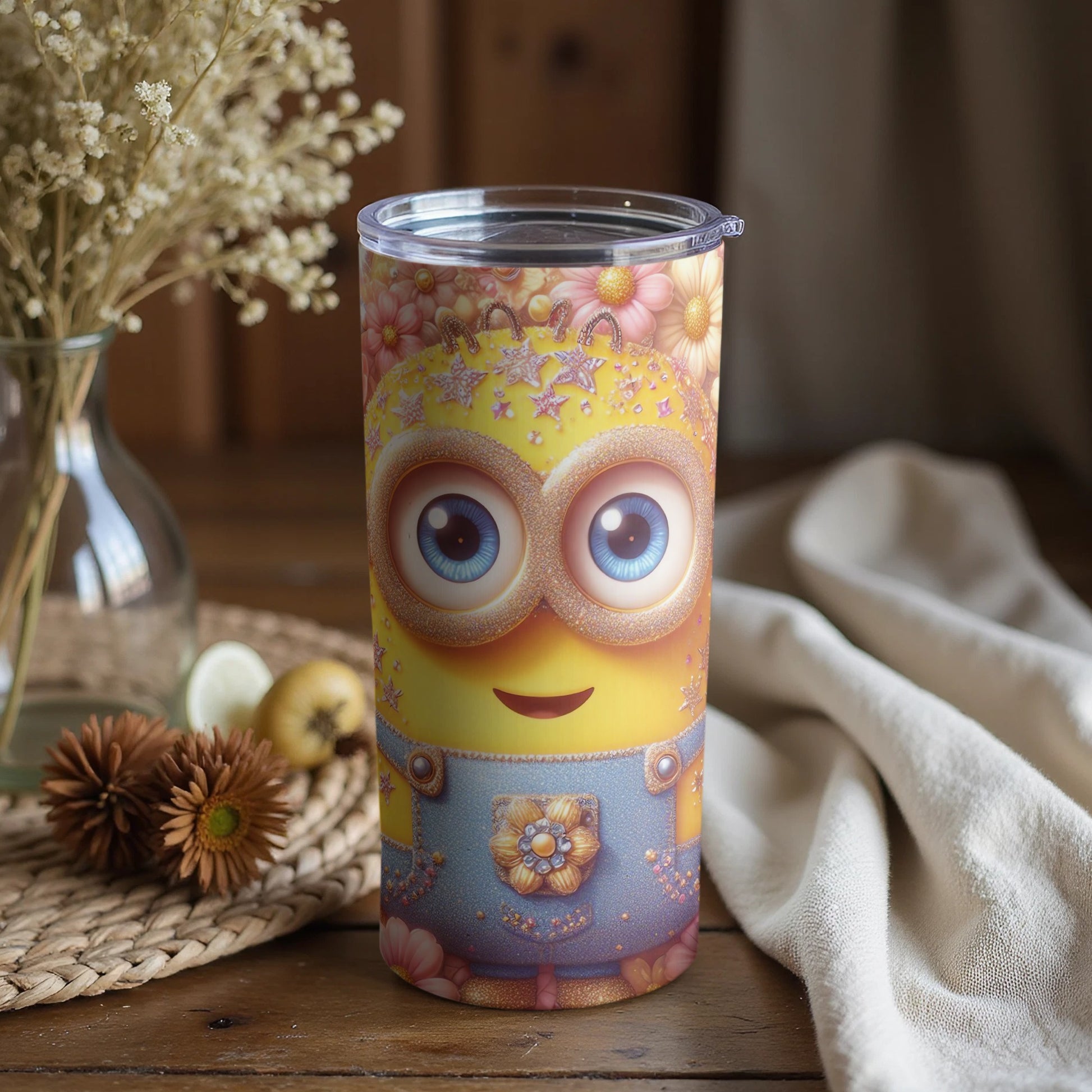 Cute Minion Floral Pattern Insulated Tumbler Cup