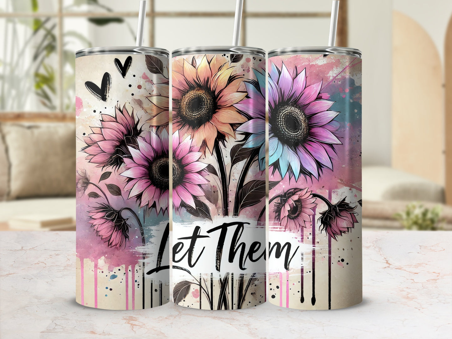 Let Them Pink Sunflower Heart Watercolor Tumbler product type