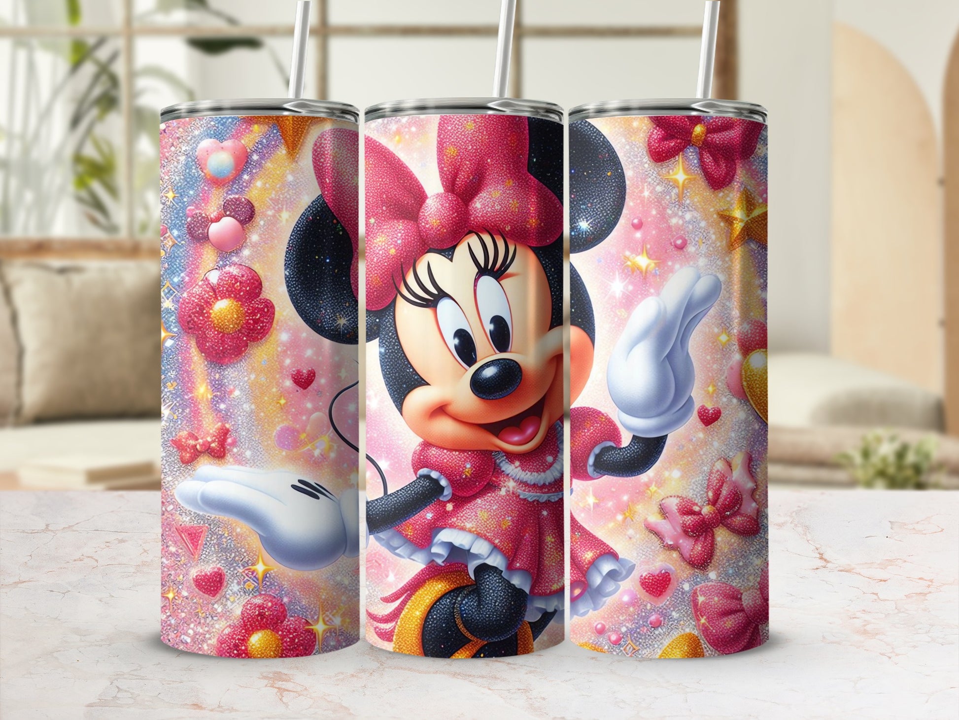 Sparkling Minnie Mouse Hearts and Stars Tumbler