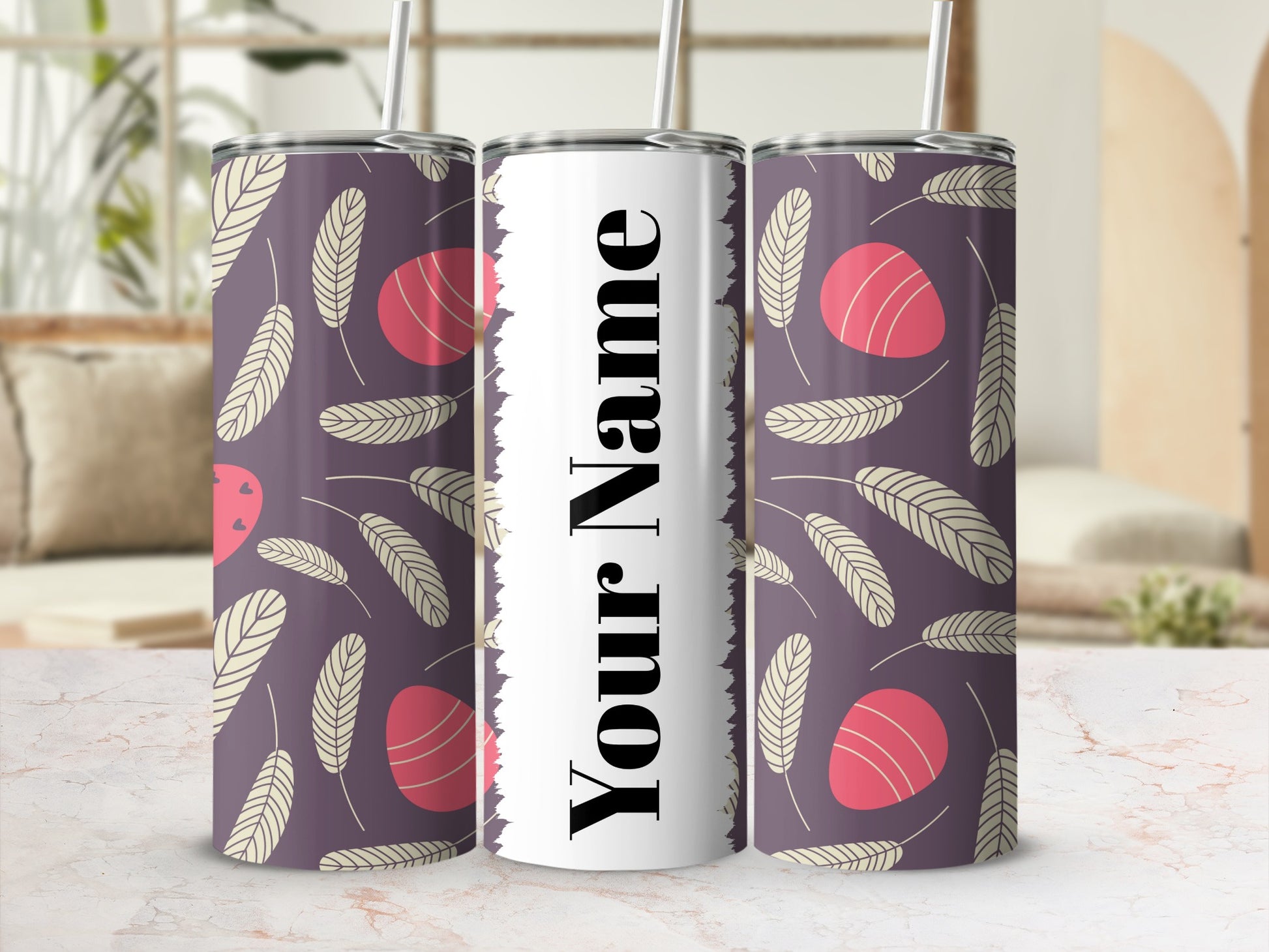 Personalized Feather and Heart Tumbler with Name Design