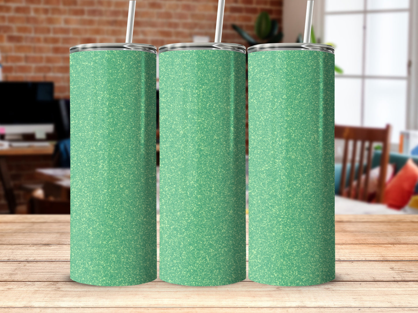 Glittery Green Insulated Tumbler Set for Beverages