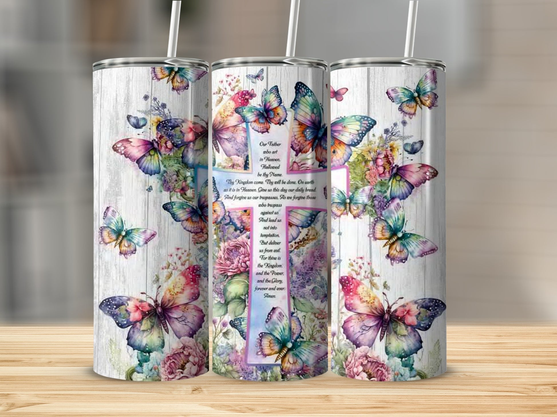 Colorful Butterfly and Floral Print Tumbler Cups