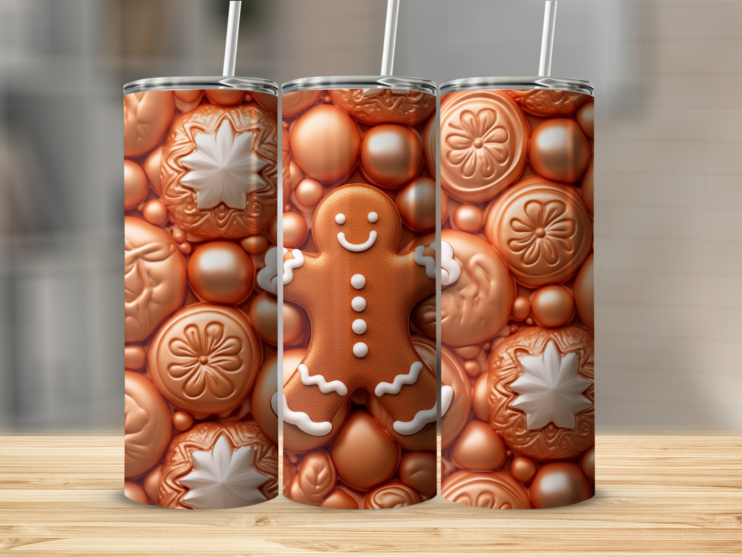 Festive Gingerbread Cookie and Ornaments Tumbler Product