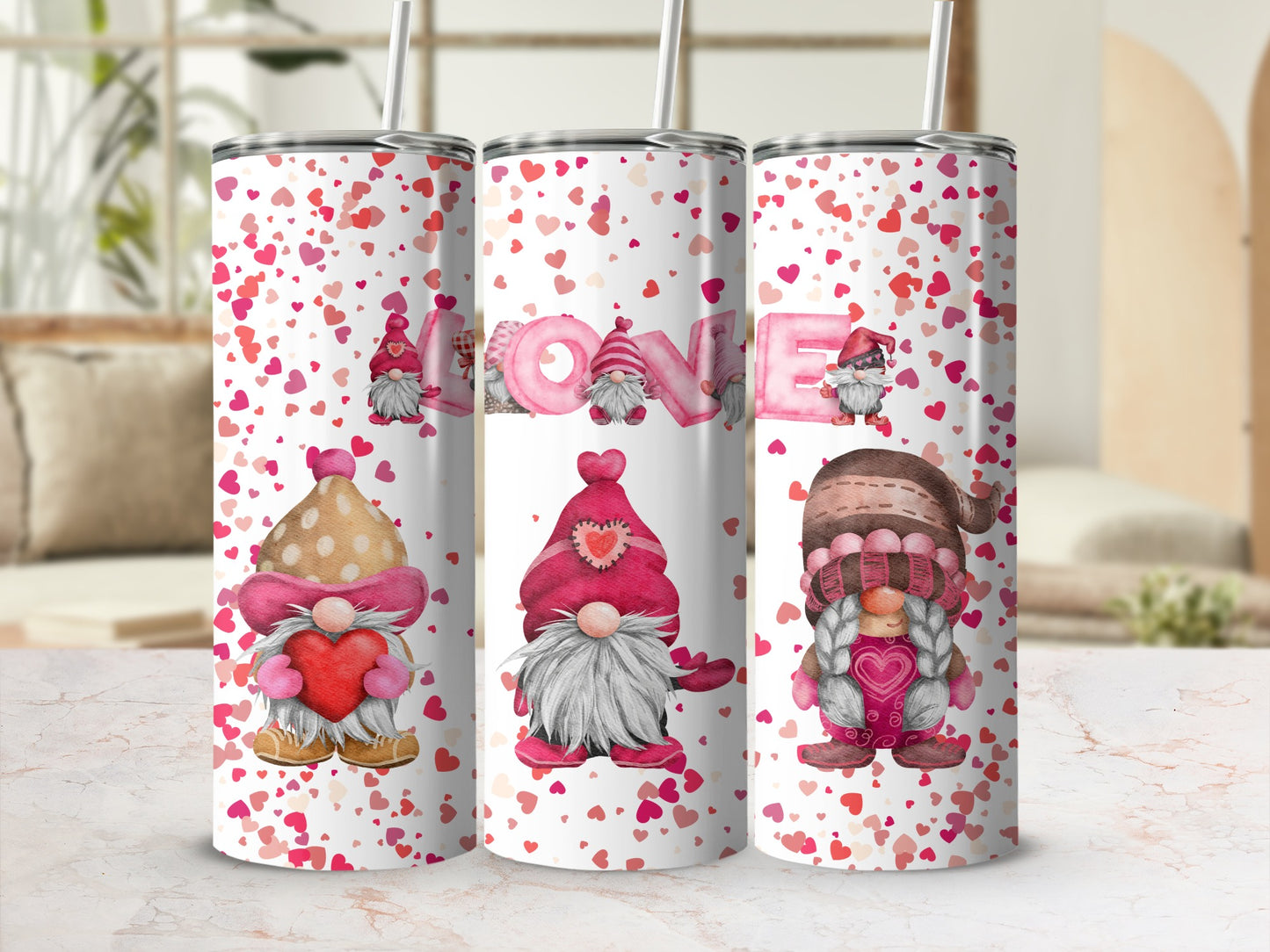 Cute Valentines Gnomes in Love Printed Tumbler Product