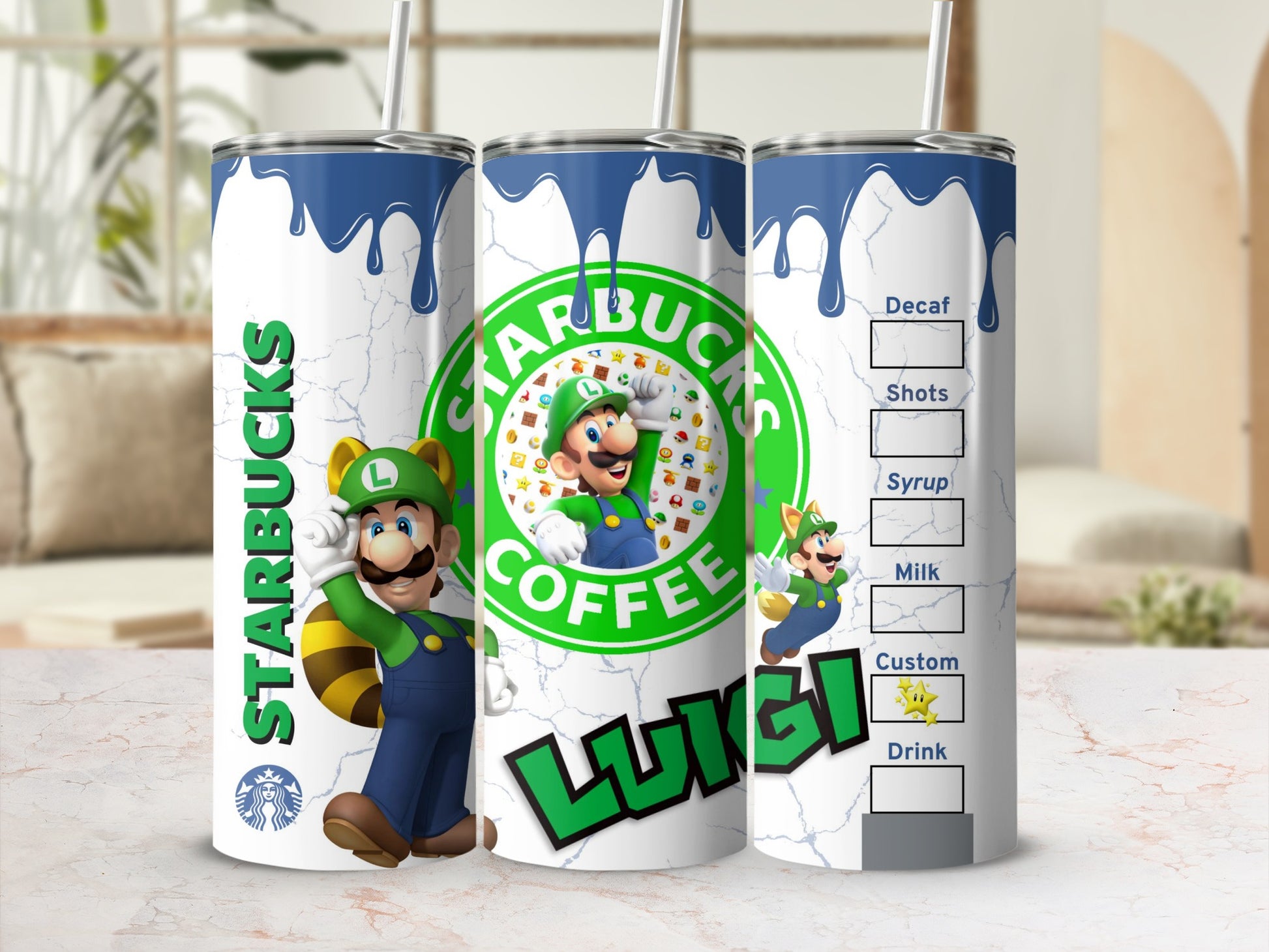 Luigi Starbucks Coffee Custom Drink Container