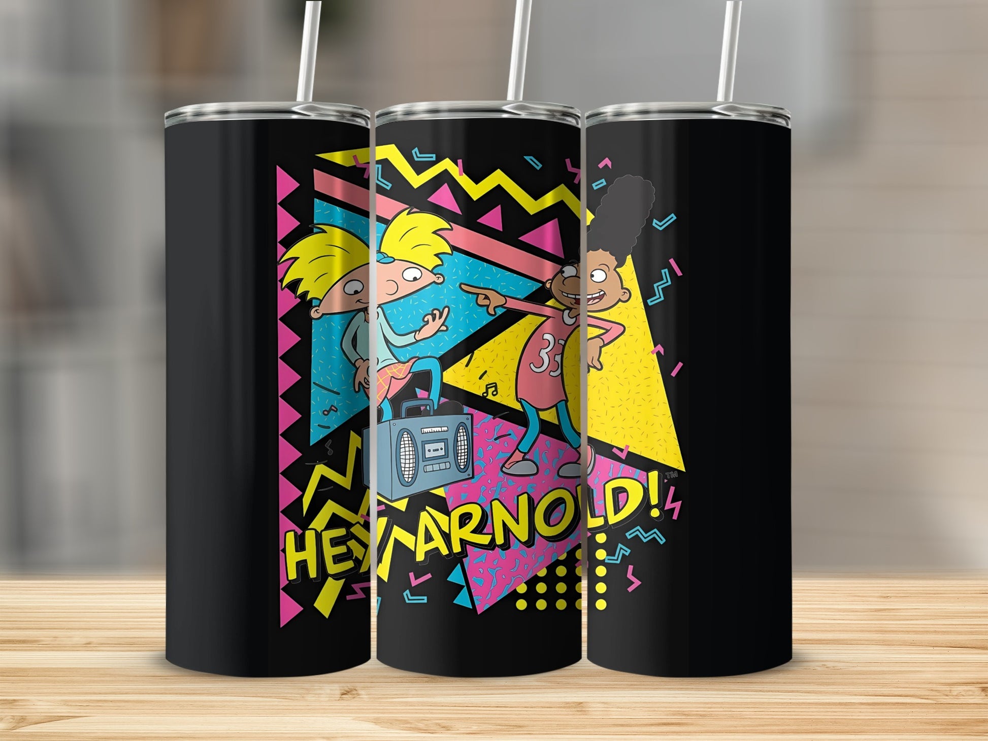 Hey Arnold Cartoon Characters Tumbler Cup with Straw