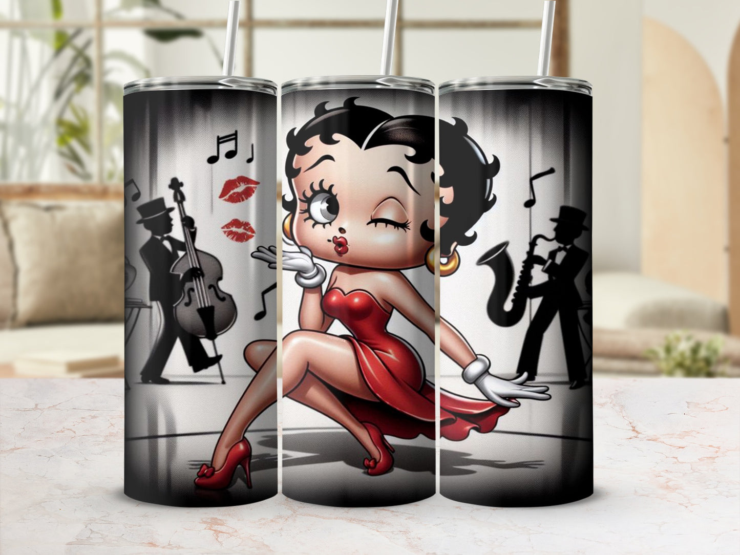 Retro Cartoon Jazz Music Design Tumbler Cup