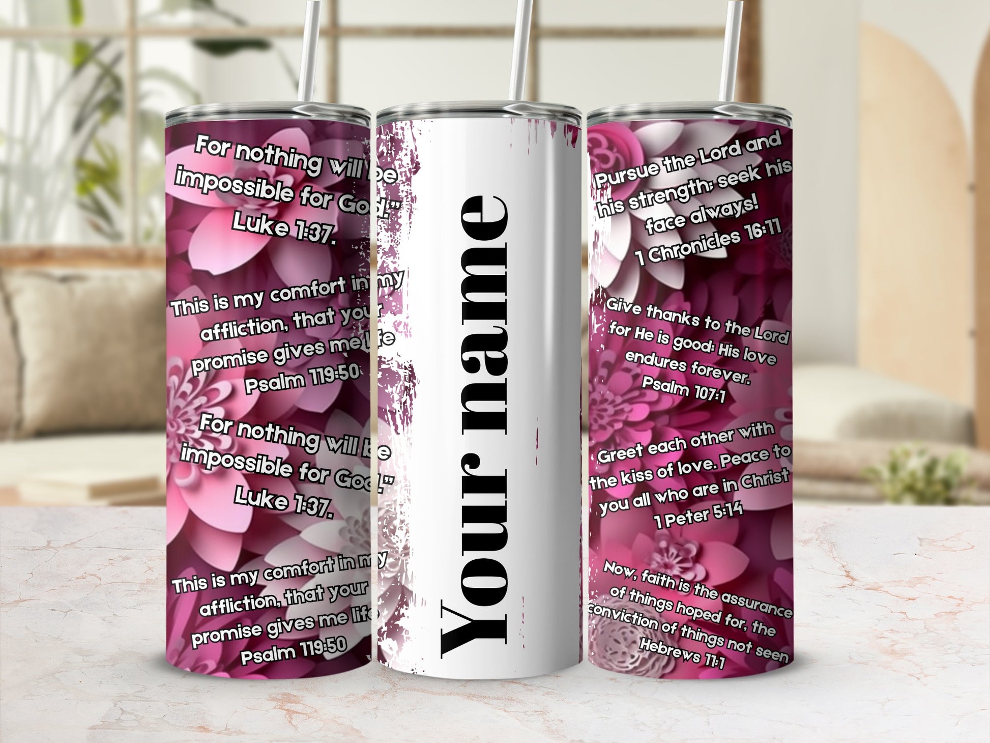 Personalized Tumbler with Inspirational Bible Verses