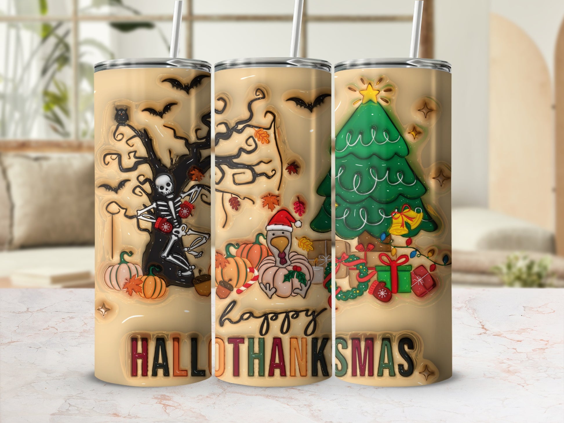 Happy Hallothanksmas Festive Holiday Themed Tumbler