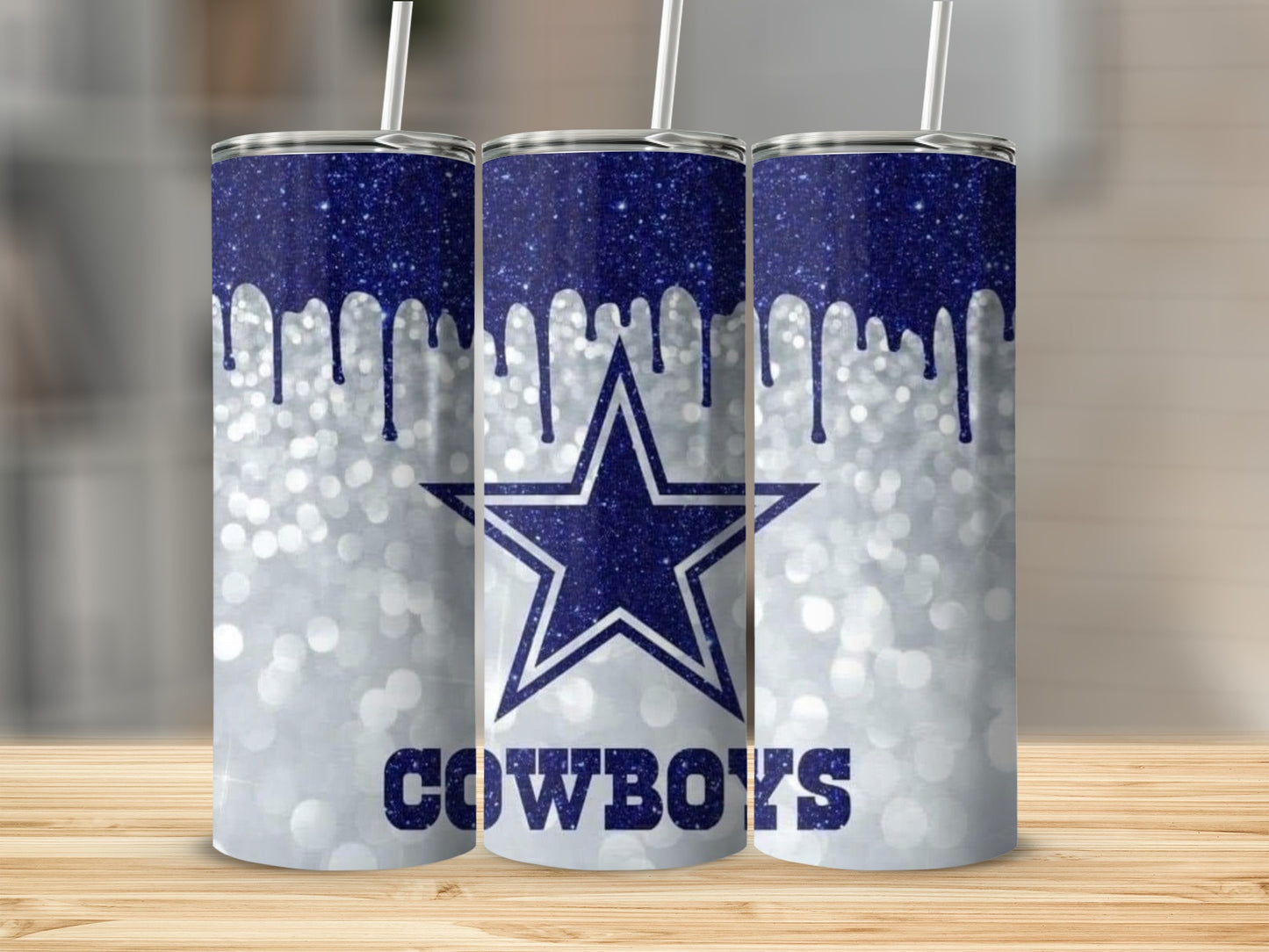 Dallas Cowboys Star Silver Glitter With Drips Tumblers