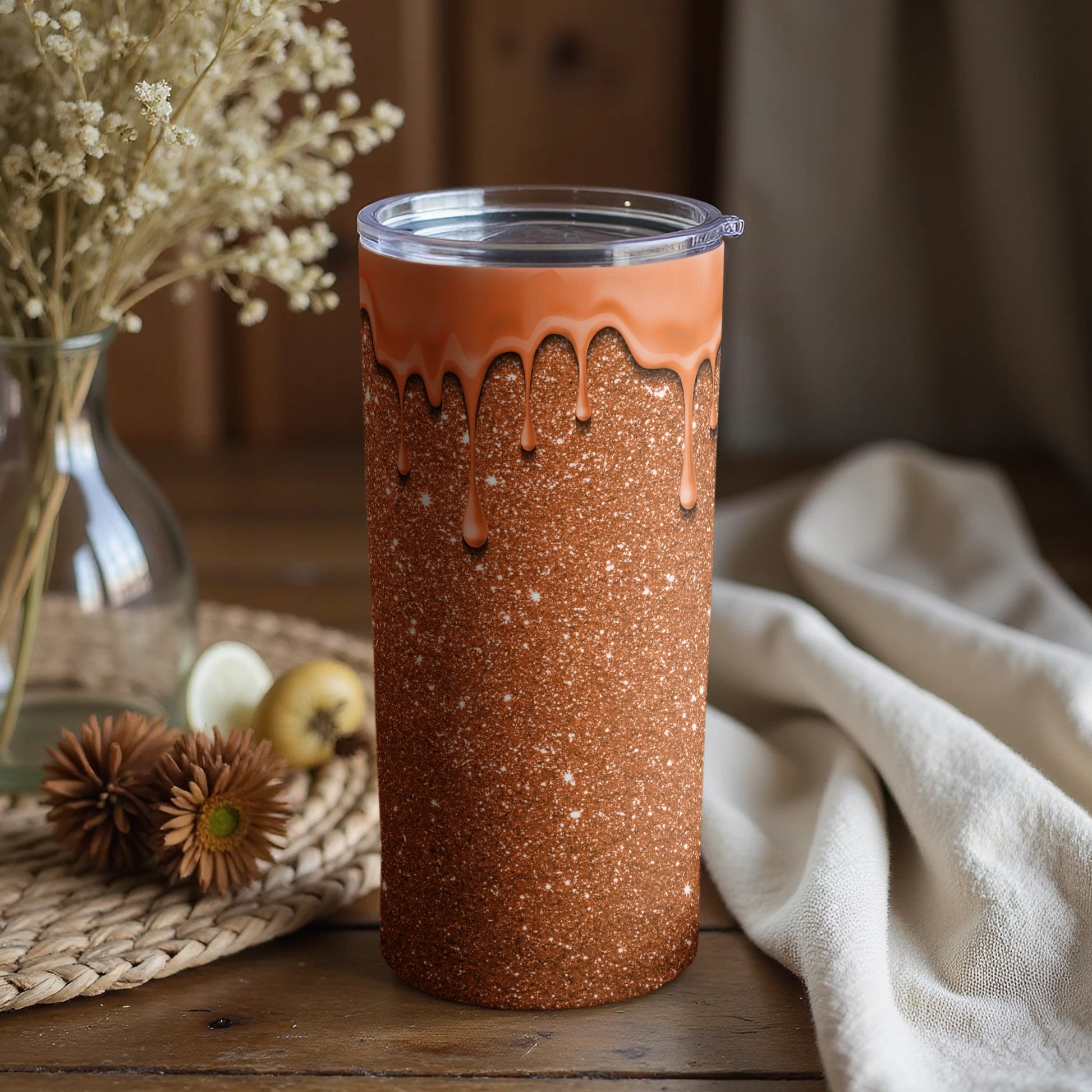 Glittering Tumbler with Dripping Paint Design