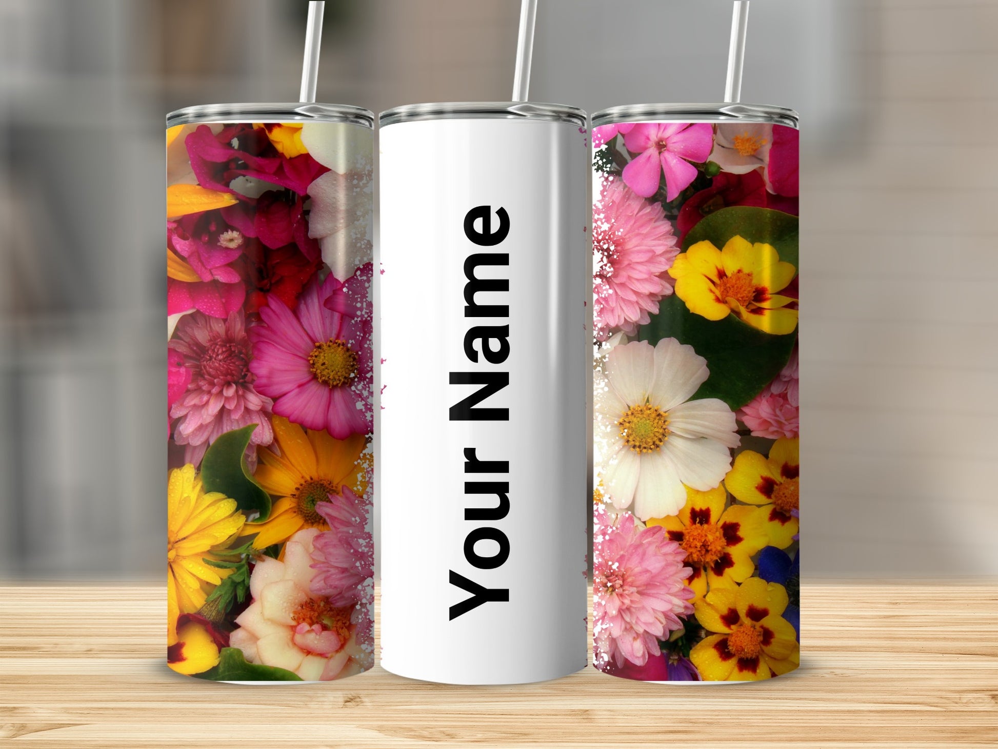 Personalized Floral Design Insulated Tumbler Cup