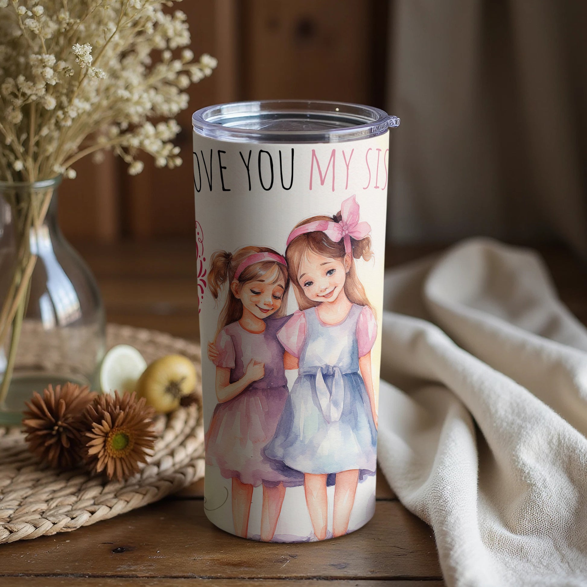 Love You My Sister Cute Illustrated Tumbler