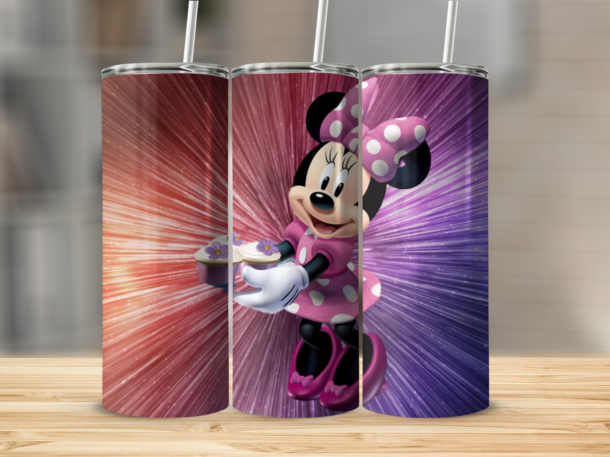 Minnie Mouse Tumbler with Purple and Red Background